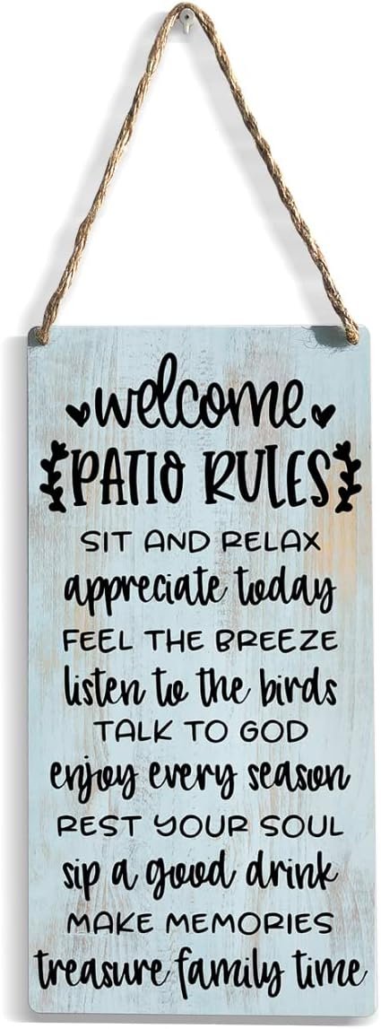 Rustic Patio Rules Wood Sign Welcome Sign Patio Decor Farmhouse Home Family Patio Wall Décor Hanging Wall Sign Wooden Wall Art Decor Decorative Plaque Sign for Home Porch Indoor Outdoor Bar Coffee