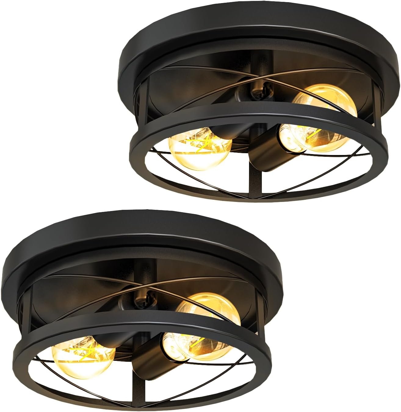 Sunco 2 Pack Farmhouse 2-Light Flush Mount Ceiling Fixtures, 11″ Diameter | Rustic Farmhouse Light Fixture, for Foyer, Living Room, Bedroom, Hallway, Kitchen, Max 100W, E26 Medium Base