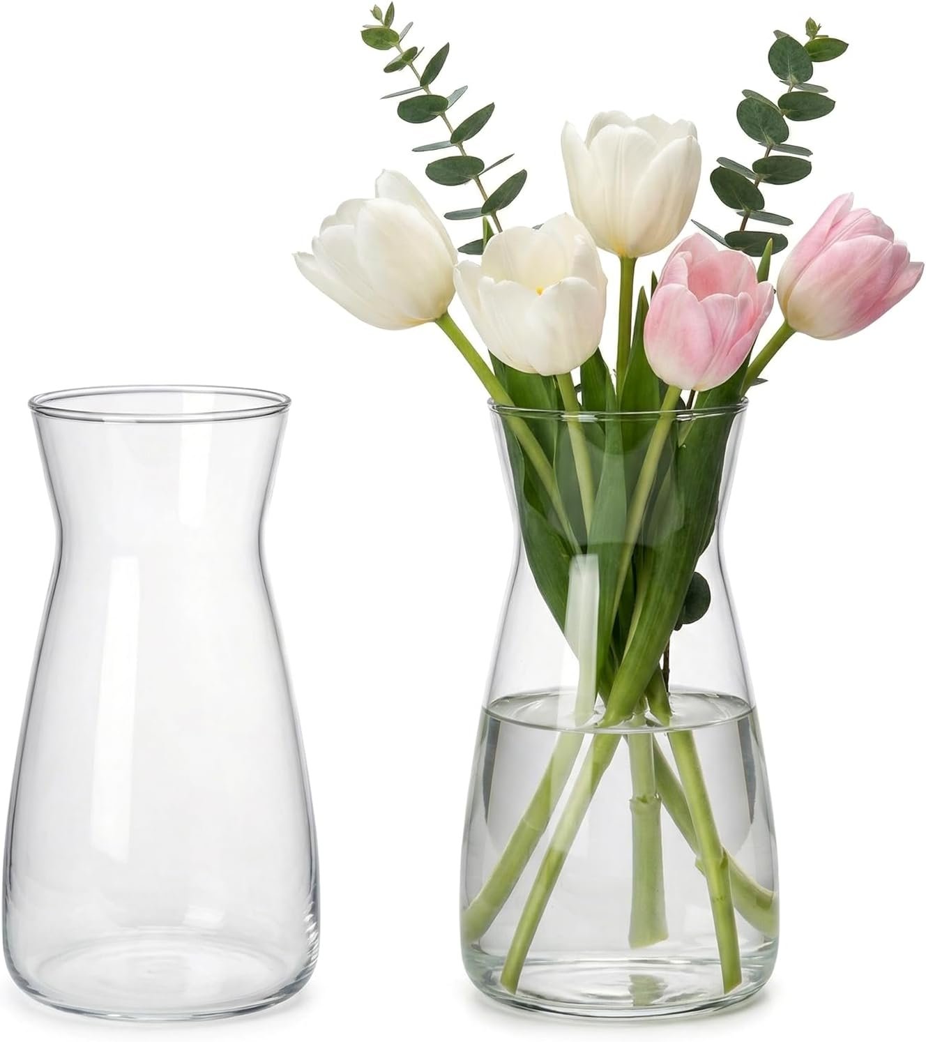 8 inch Glass Flower Vases for Flower 2 Pack,Clear Glass Vases | Vases for Centerpieces Table,Flower Bouquet Decoration,Wedding Decor Gift,Birthday,Living Room,Office Decor