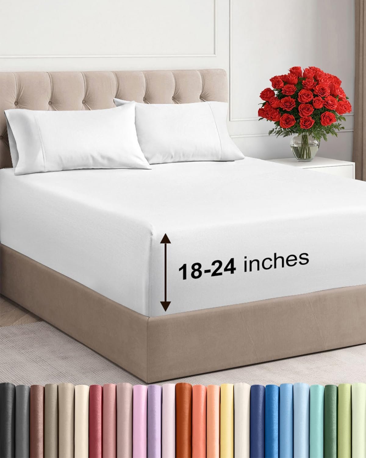 Extra Deep King Sheet Set – 4 Piece Breathable & Cooling Bed Sheets – White | Easily Fits 18 to 24 inch Mattress – Ultra Soft, Wrinkle & Fade Free with Extra Deep Pockets – Comfy Hotel Luxury Bedding