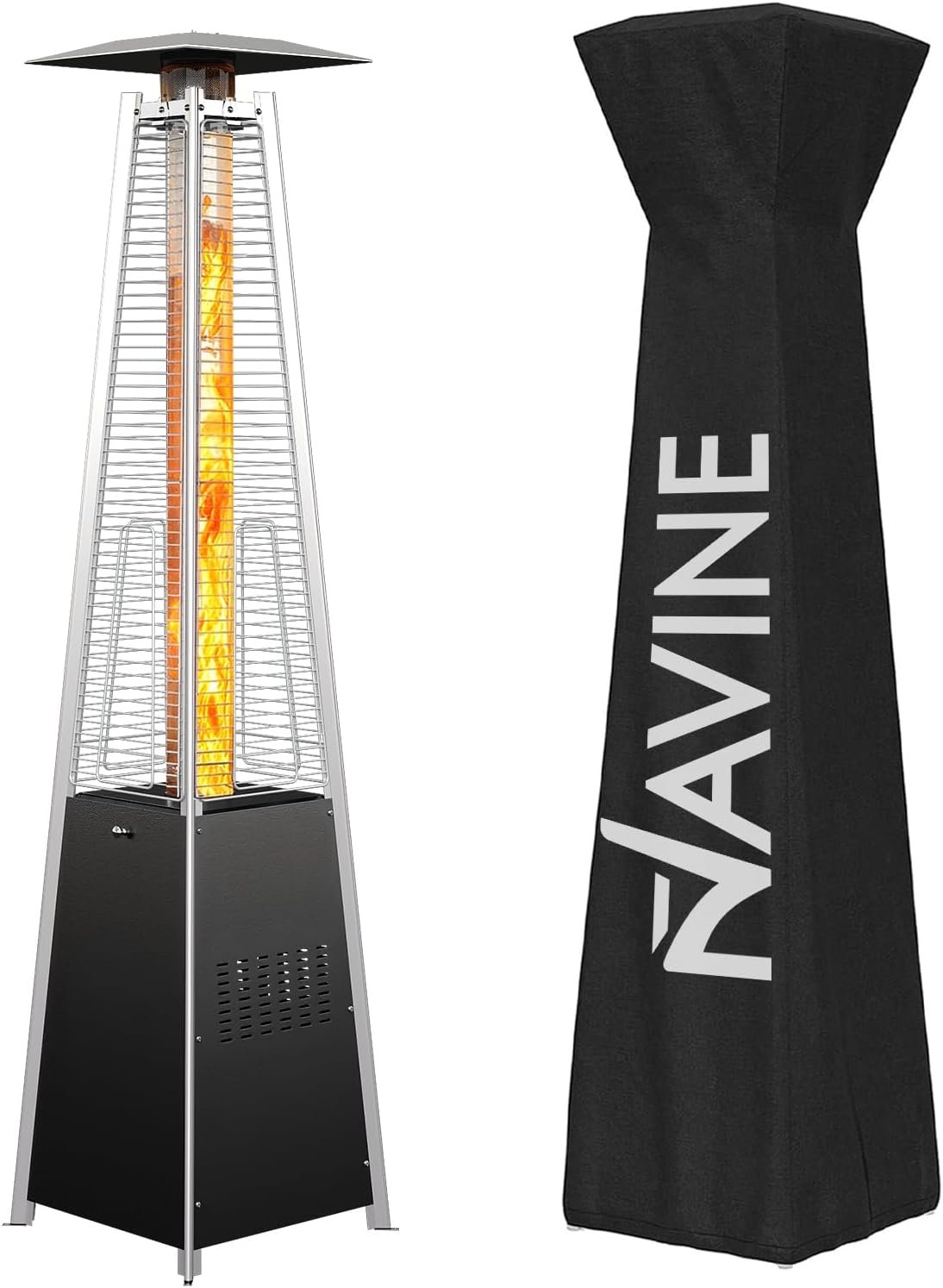 NAVINE 48,000 BTU Pyramid Patio Heater with Wheels, Cover, Black | Triple Safety Protection Propane Heaters, Outdoor Patio Flame Heater, Triple Safety Protection, for Terrace, Garden, Party