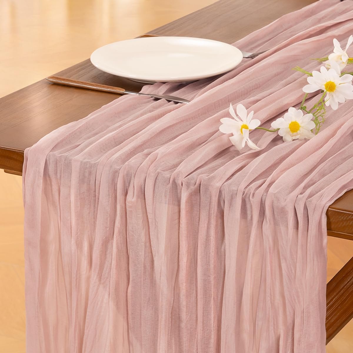 Pink Cheesecloth Table Runner Summer Boho Wedding Birthday Party Home Decor | Dusty Pink Rustic Gauze 10FT 120in Cheese Cloth Sheer Farmhouse Dining Runner for Baby Shower Bridal Holiday Decorations
