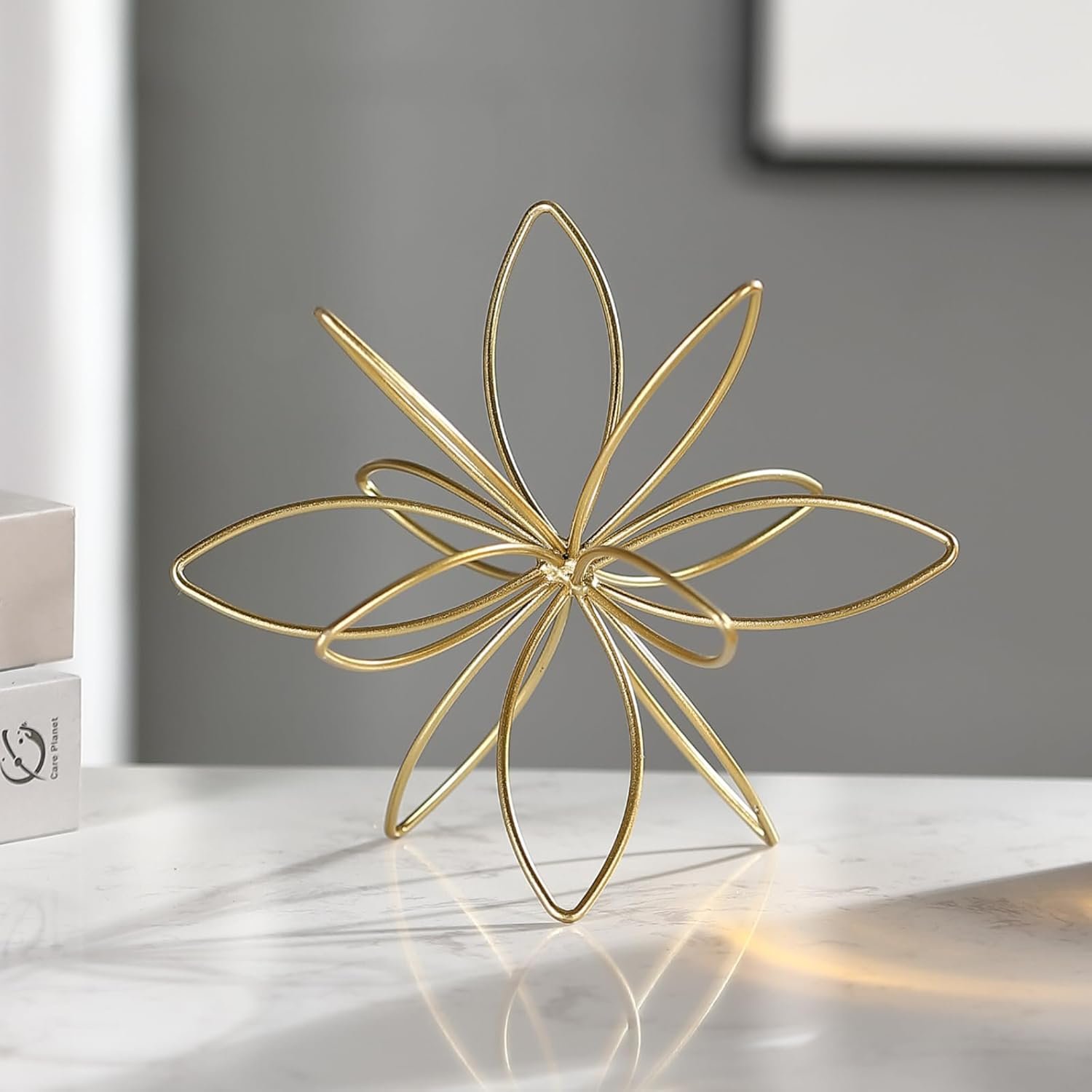 8″ Gold Decorative Sphere, Metal Floral Tabletop Sculpture, Abstract Tabletop Decorative Ball for Home Metal Sphere Decor