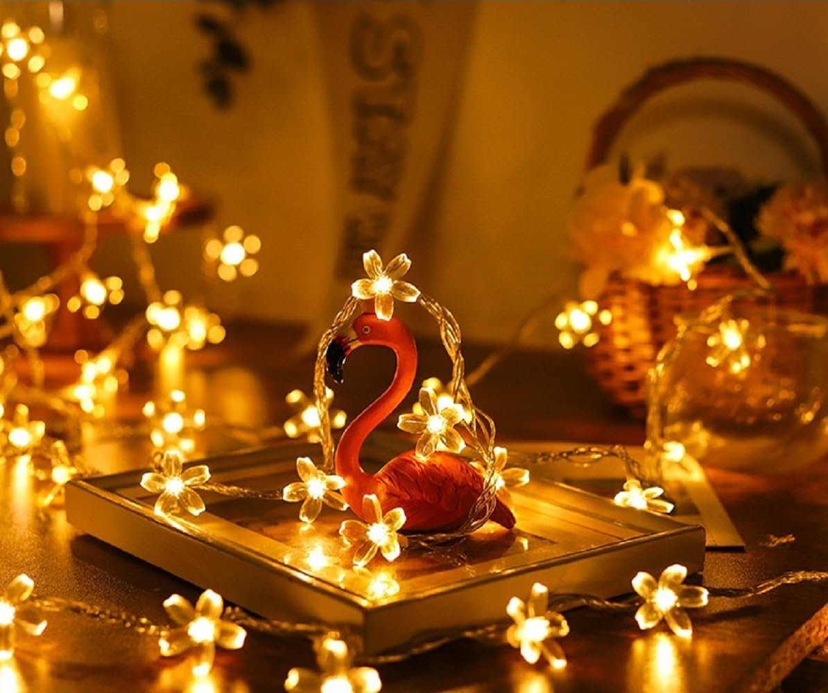 Flower String Lights Plug in, 16ft 50 LED Cherry Blossom Fairy String Lights Warm White for Party Birthday Wedding Christmas Home Decoration, WLD0008