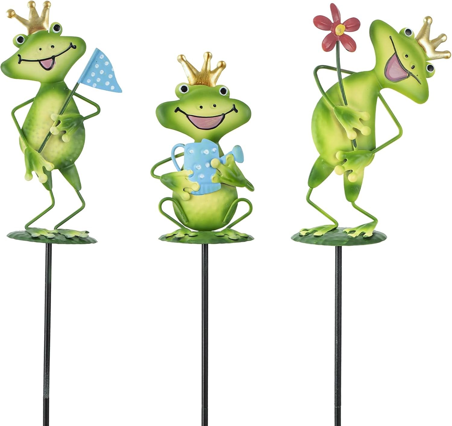 3 Pack Frog Metal Decorative Garden Stakes | 21″ H Frogs Garden Stakes for Spring Decor, Metal Yard Art for Outdoor & Outside Lawn Patio Pathway Decoration