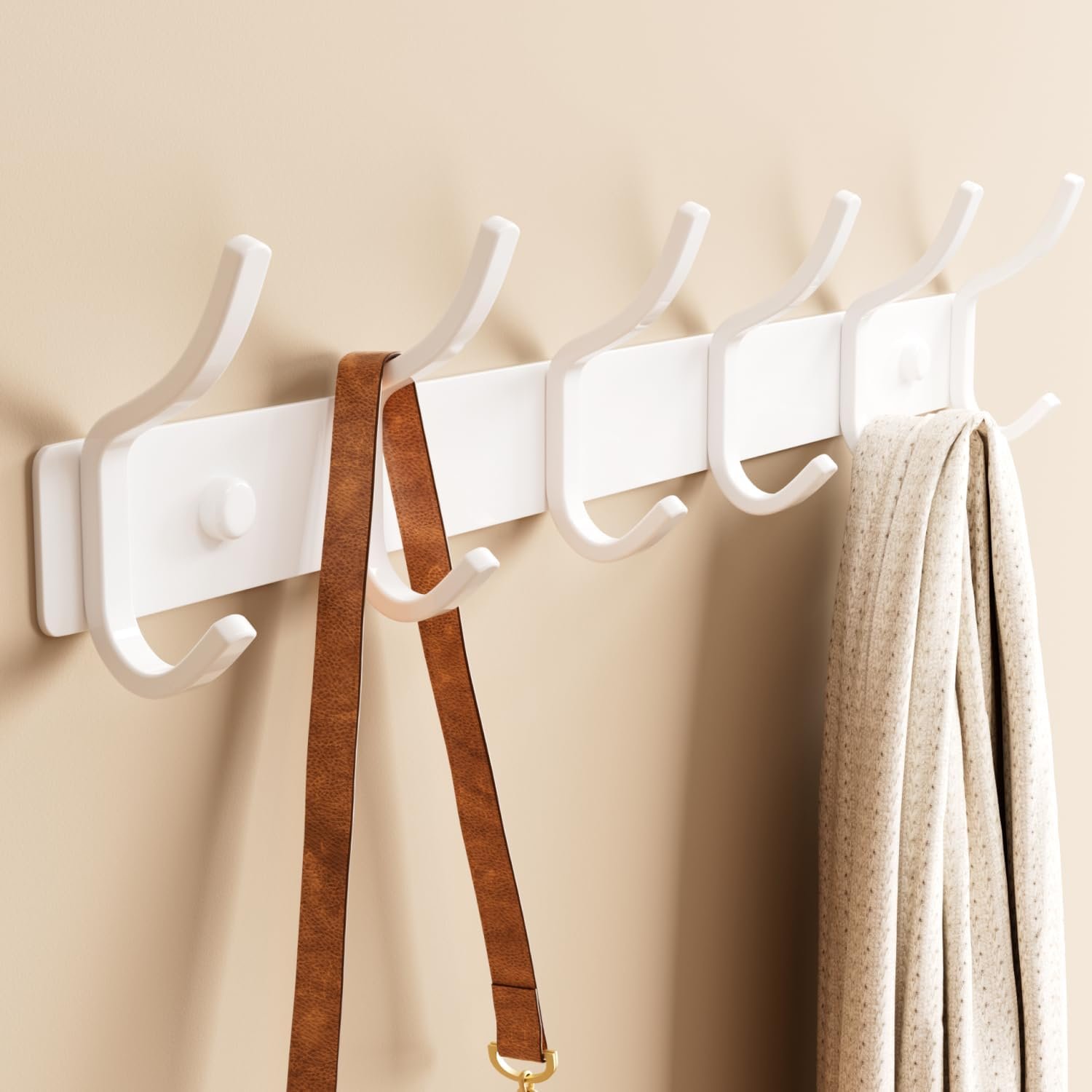 GWAAZXGZ White Coat Rack Wall Mounts – 15 Inch Metal 6-Hook Rack(1 Pack) | for Hanging Coats, Bags, and Towels in Entryway, Livingroom, Bedroom, Bathroom, and Kitchen