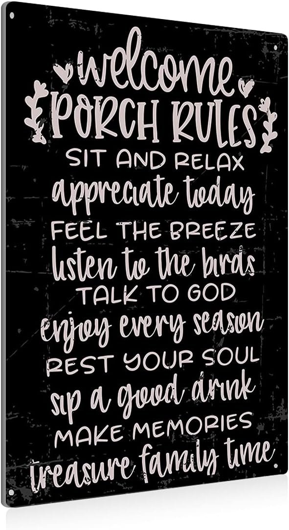Vintage Welcome Patio Porch Rules Sign Tin Signs Wall Art Decor | Retro Welcome Sign for Home Farmhouse Patio Outdoor Porch Decor Gifts – 8×12 Inches