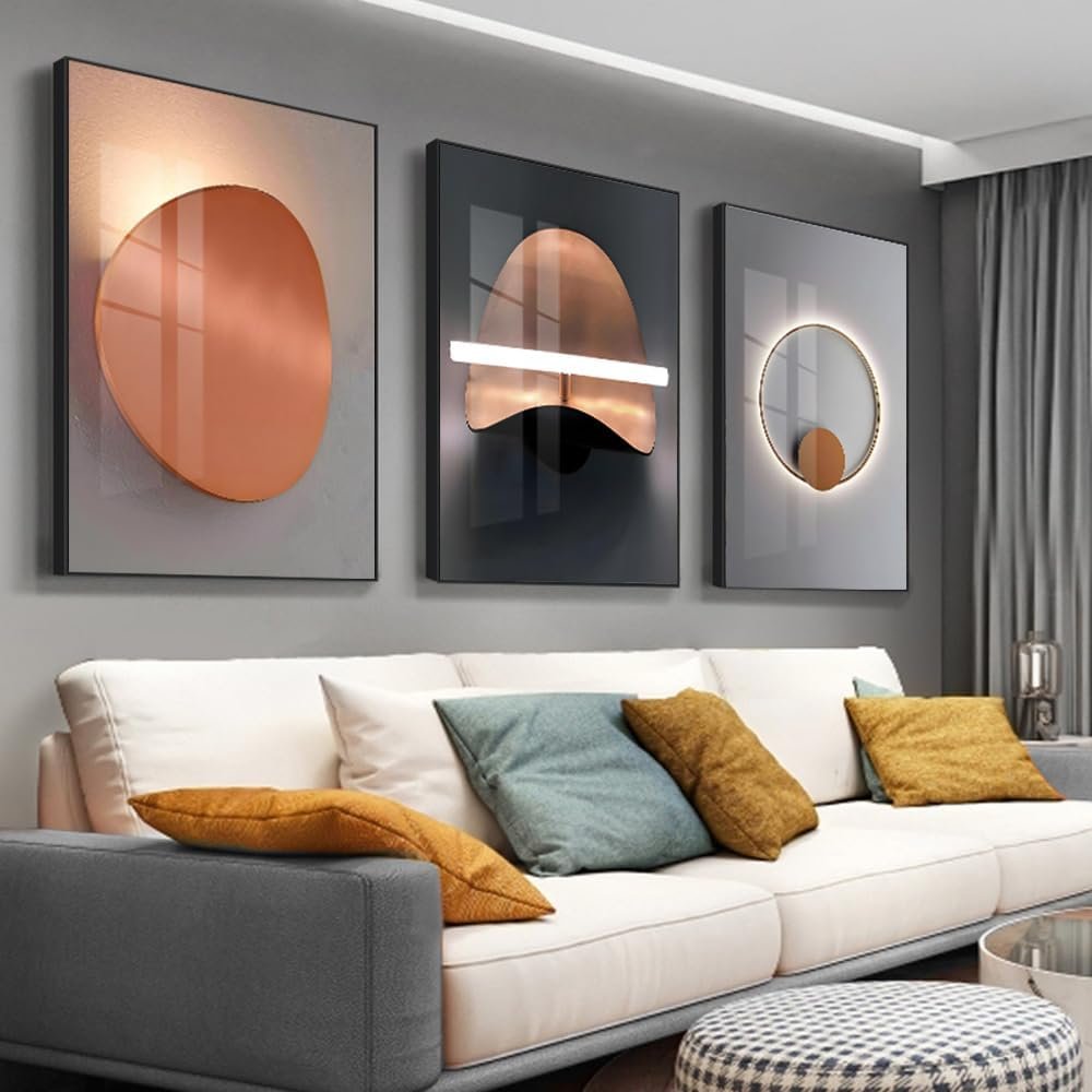 ARTFEB Modern Framed Wall Art for Living Room Bedroom Office Wall Decor Painting Set of 3, Abstract Large Geometric Warm Color Style Art Prints(16″ X 24″ X 3 pieces)