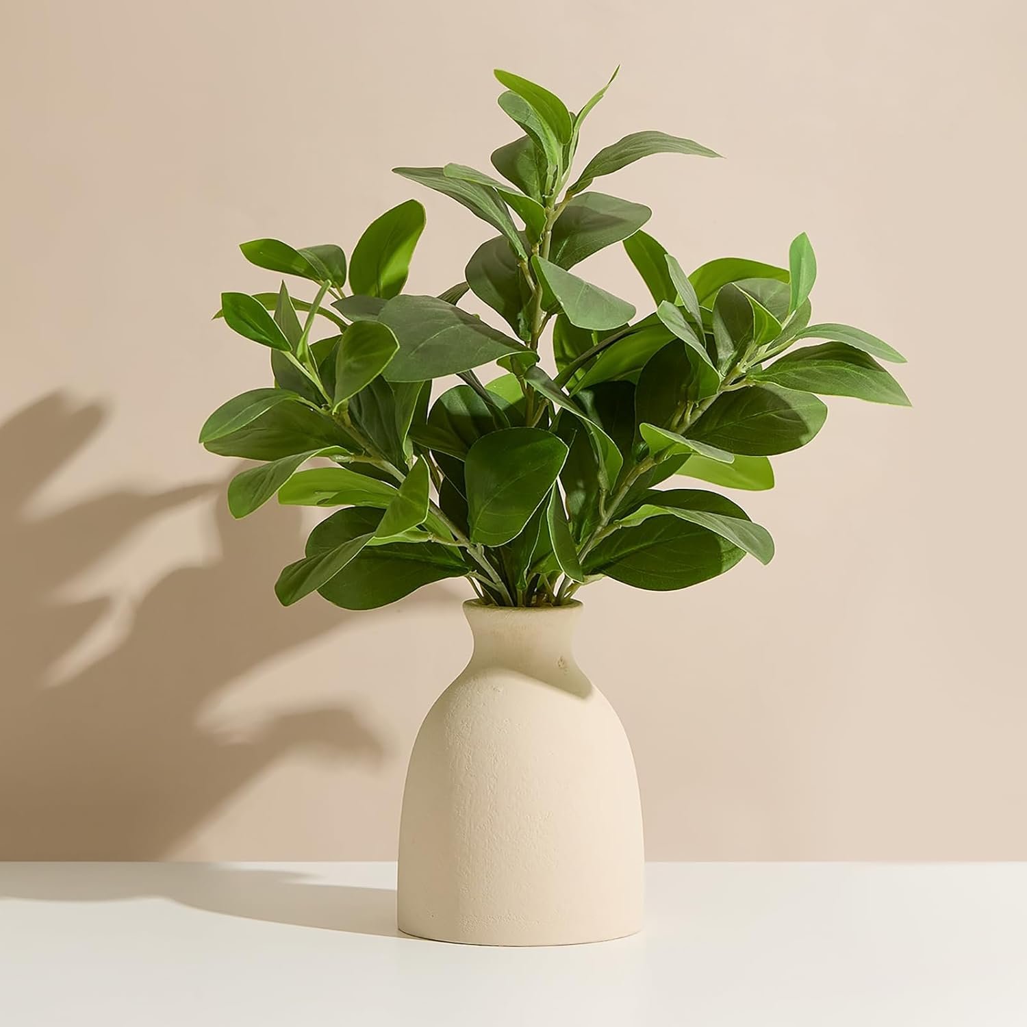 16″ Artificial Eucalyptus Stems Potted Plant Indoor Fake Plants | Realistic Greenery with Vase, Small Artificial Office Desk Plants in Pots for Home Decor Weddings Centerpieces