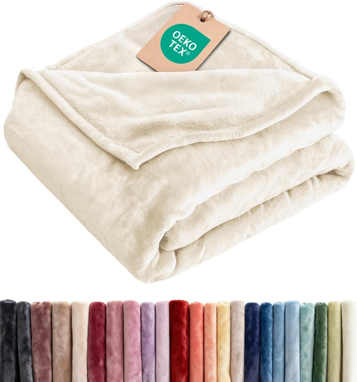 Ultra Soft Fleece Throw Blanket – College Dorm Room Essentials – Cream | Flannel Fleece, Thick, Warm & Breathable, All Season Cozy, Anti-Static, Microplush, Lightweight for Couch, Bed & Dorm Bedding