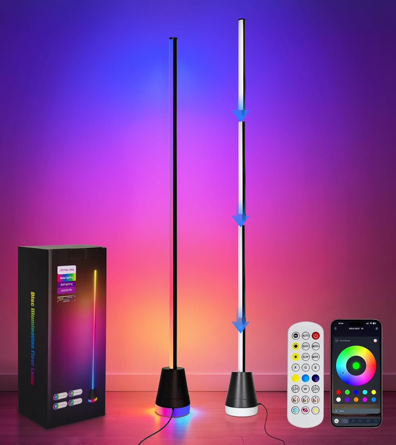 Smart RGB LED Corner Floor Lamp with App and Remote Control | 16 Million Colors & 68+ Scene, Music Sync, Timer Setting, Ideal Standing Lamp for Living Rooms, Bedrooms, Gaming Rooms