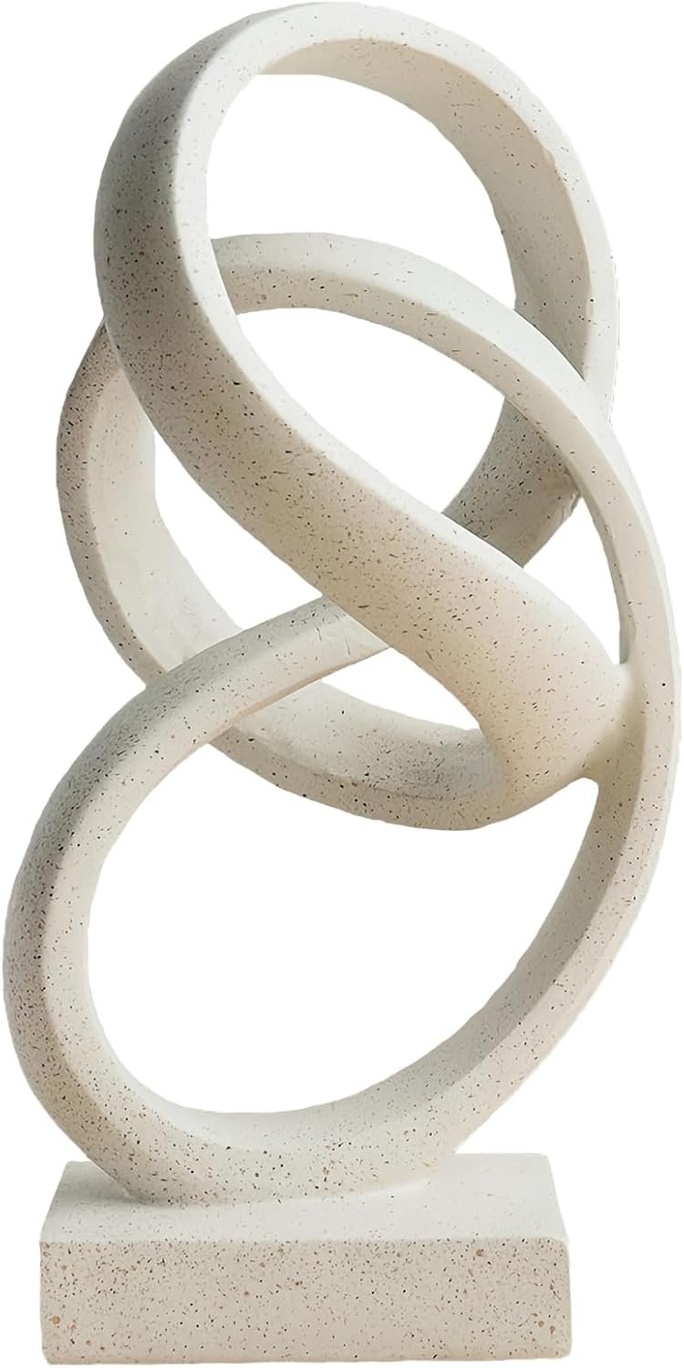 10″ Modern Abstract Ribbon Decorative Sculpture, Knot Sculptures,Home Decor,Coffee Table Statues,Dining Living Room Desk Decor（White）