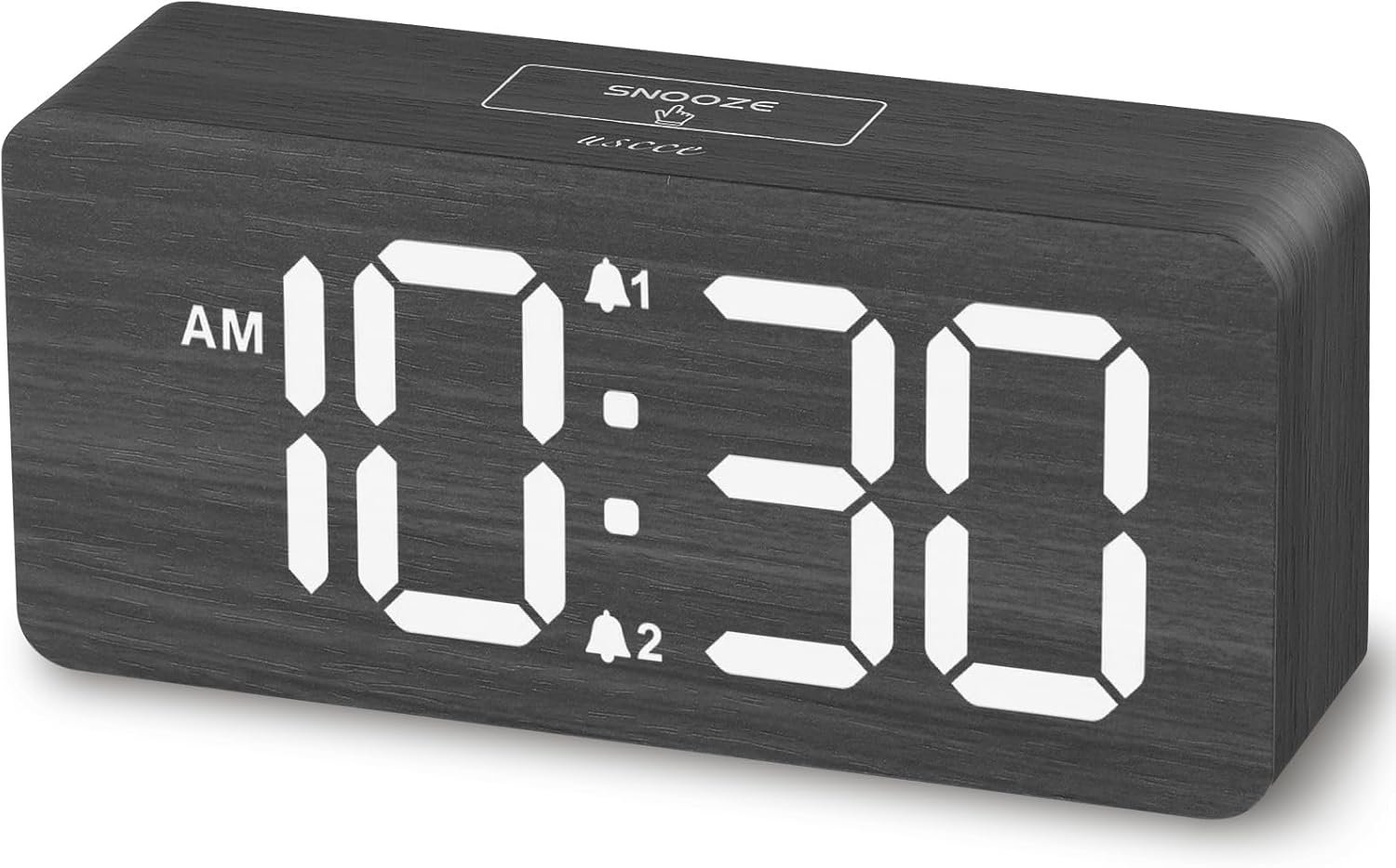 uscce Wooden Digital Alarm Clocks for Bedrooms with 0-100% Dimmable Display | Desk Clock with Large Numbers for Living Room – Loud Dual Alarm for Heavy Sleepers with Volume Control – Wood Decor & Gifts