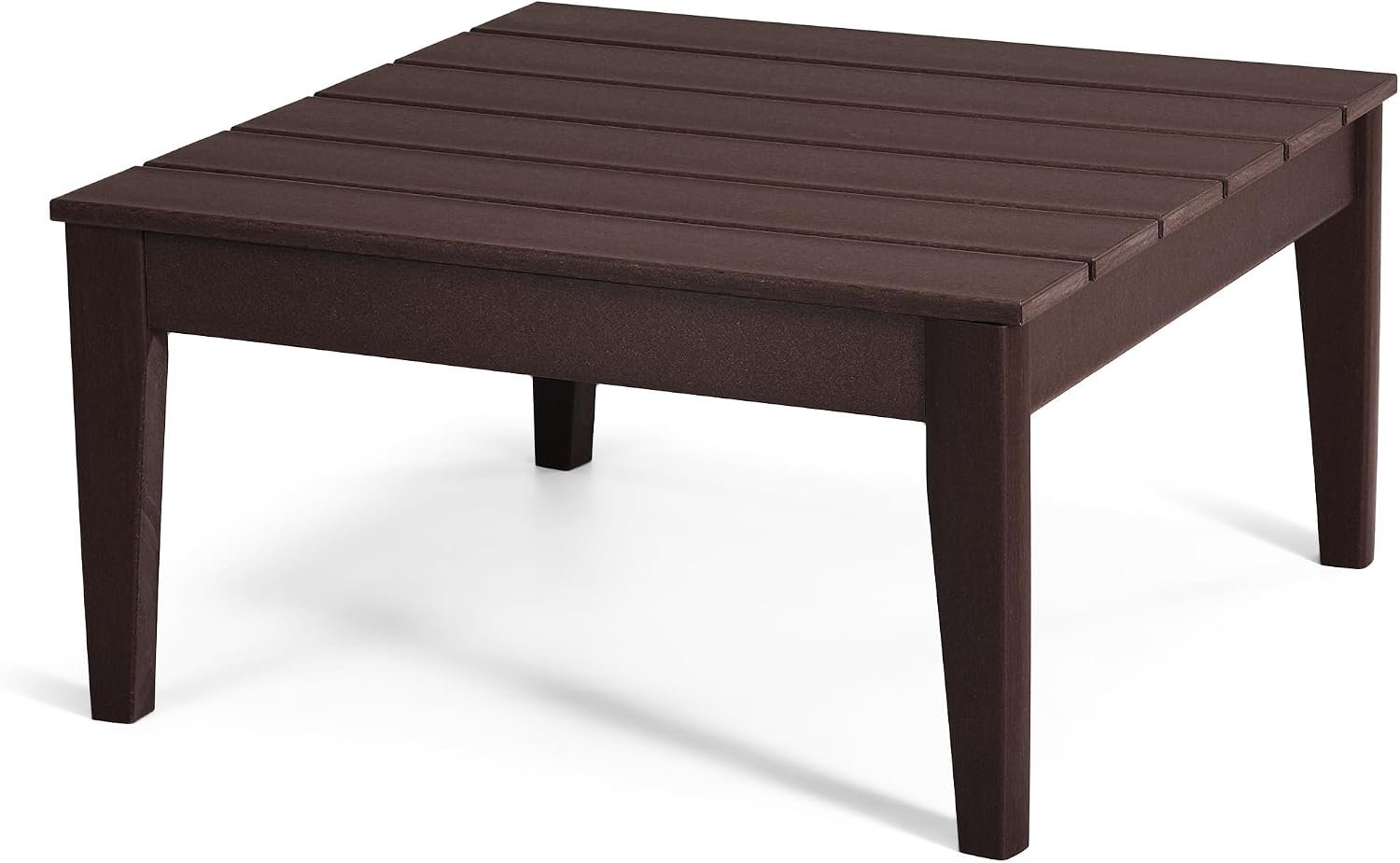 32 Inch Ashore Outdoor Coffee Table, Dark Brown | All Weather Poly Lumber Adirondack Patio Coffee Table Square Low Table for Balcony, Garden, Indoor or Outdoor Use