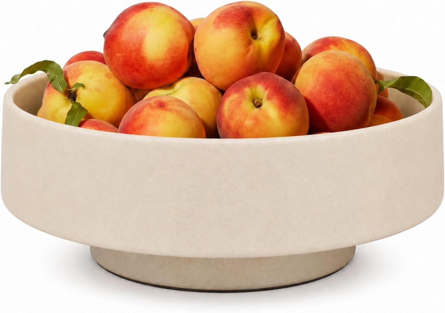 Large Fruit Bowl for Kitchen Counter, Modern Resin Pedestal Centerpiece, Stone-Look Matte Finish in Natural Sandstone, Decorative Bowl for Dining Table, Coffee Table and Entryway, 10.6 inch