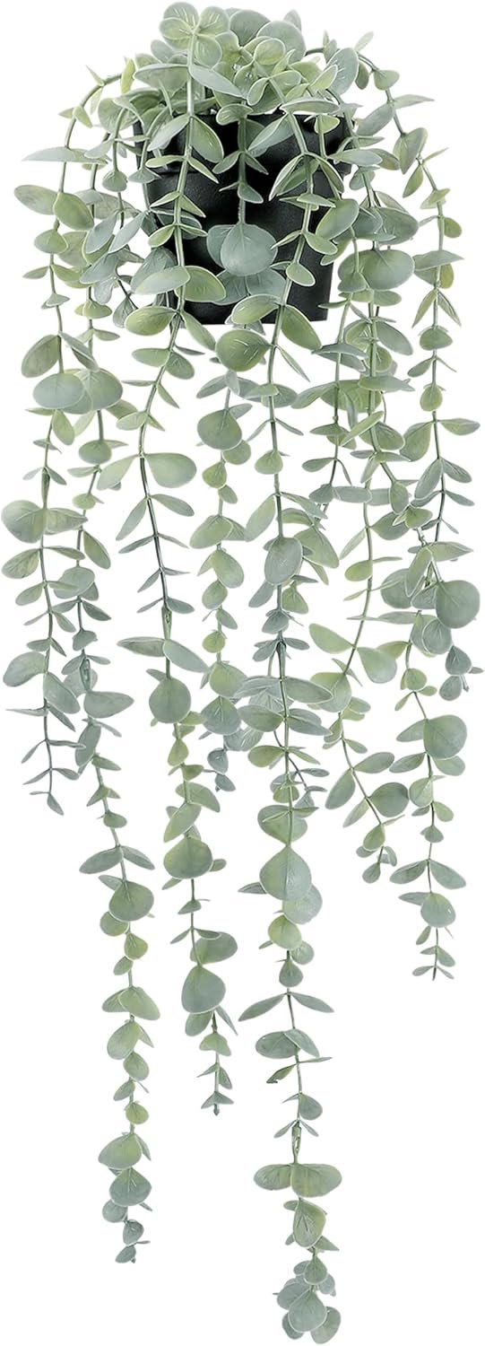 COCOBOO 1pcs Artificial Hanging Plants, Fake Potted Eucalyptus Faux Hanging Plant for Wall Room Home Indoor Outdoor Shelf Decor