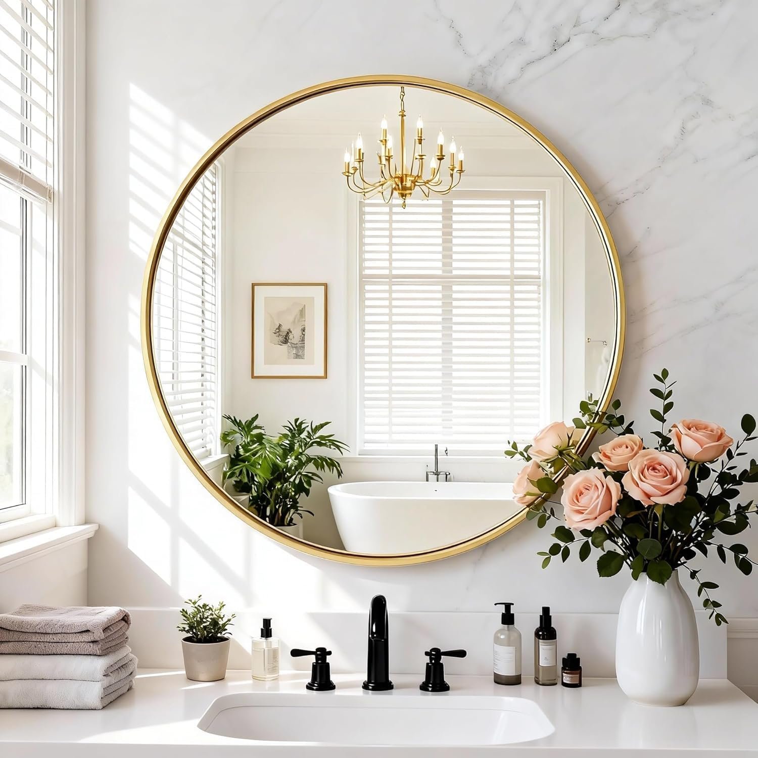 NEWBULIG Bathroom Mirror, Wall Mirror with Aluminum Alloy Thin Frame, Bathroom Mirrors for Over Sink, Bedroom, Living Room, Entryway