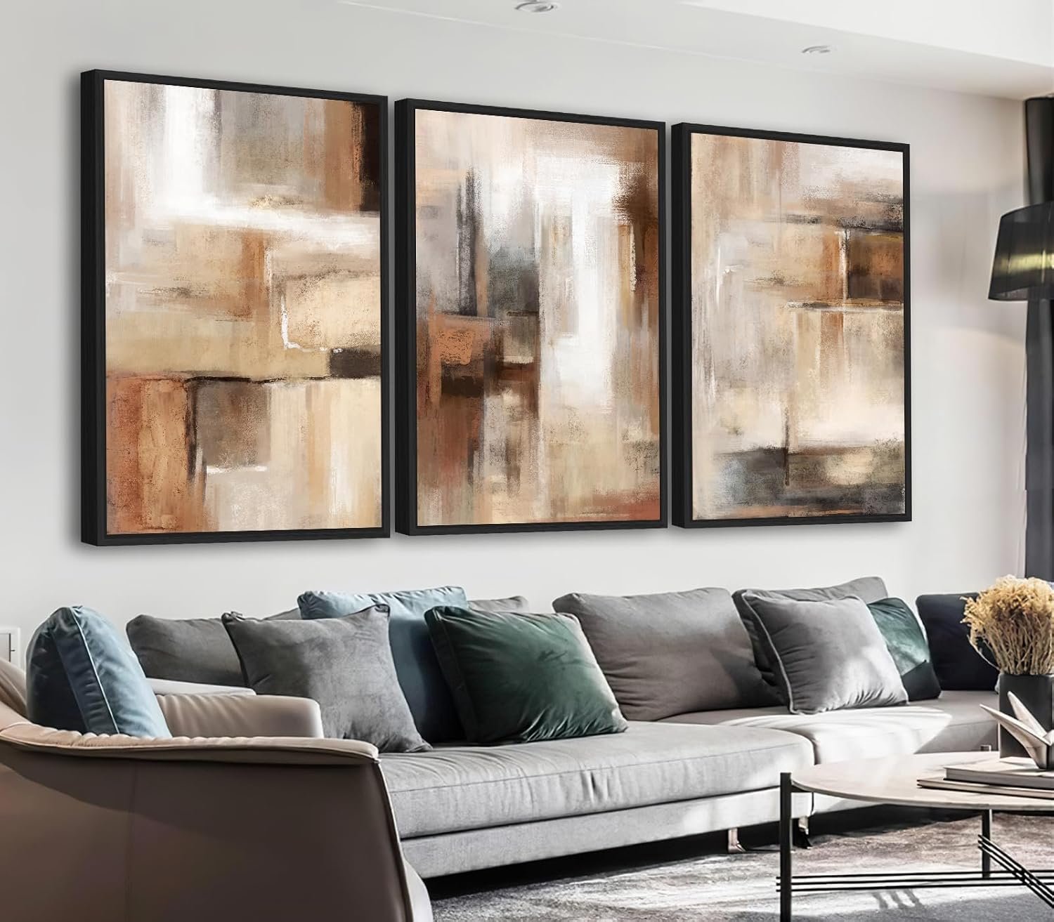 ASDCEUTICALS Large Canvas Wall Art, Brown Beige Abstract Pictures 24″x36″x3 | Vintage Wall Decor Retro Rustic Paintings Black Float Framed for Bedroom Dinning Room Living Room
