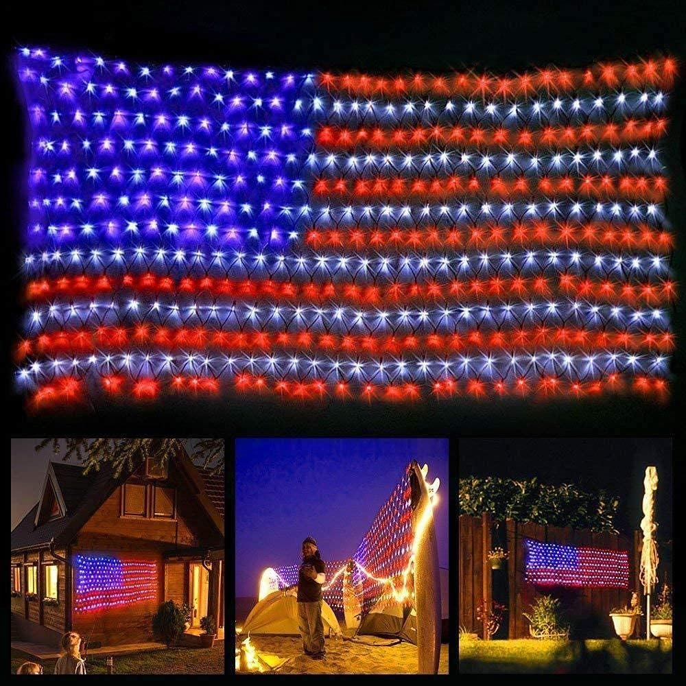 HYH American Flag LED Lights, 420 LEDs Net Light Up Flag Outdoor Waterproof | USA Super Bright Flags Light for 4th of July, Memorial Day, Independence Day, Garden Yard Holiday Party Christmas Decoration