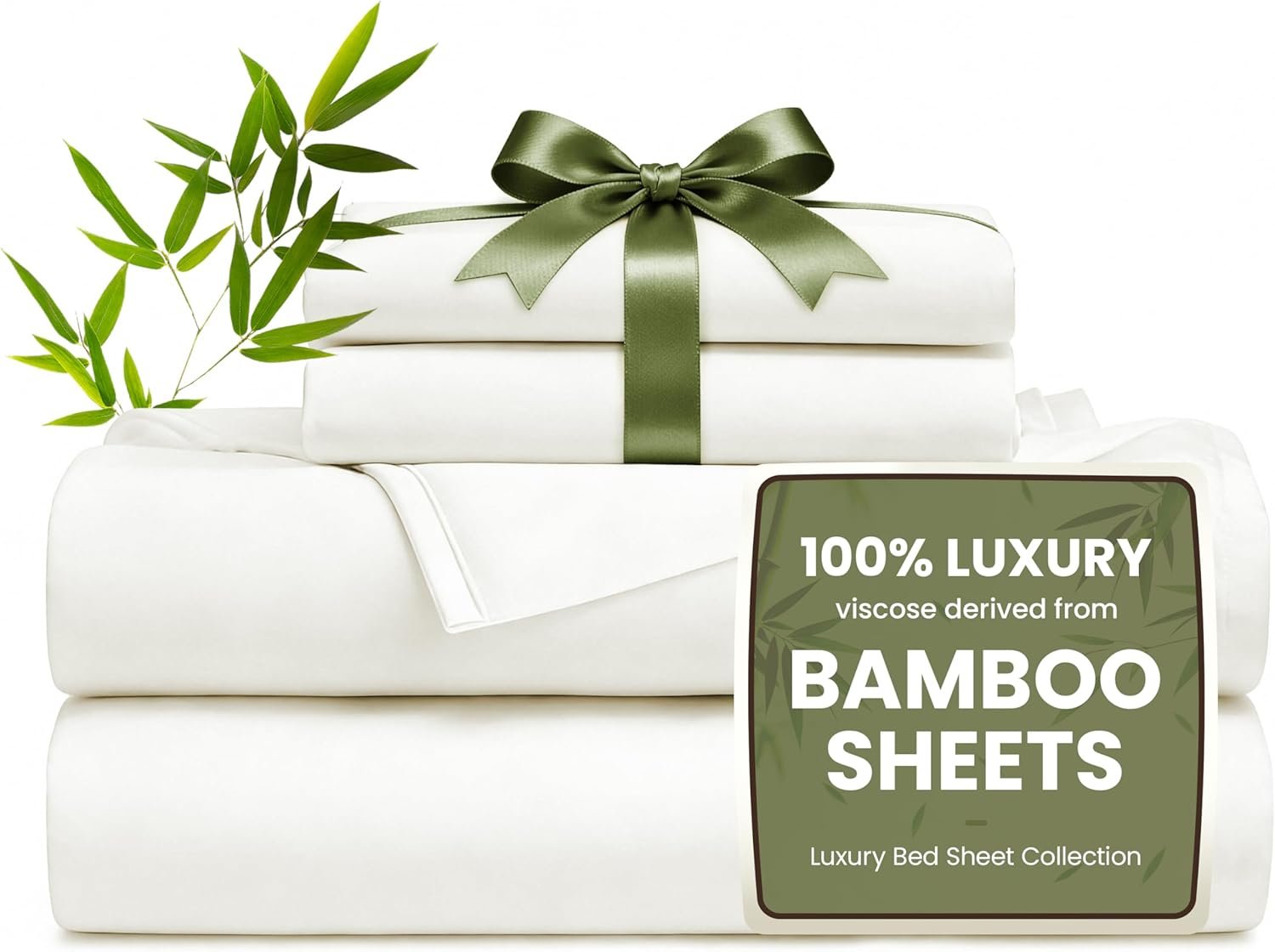 Love’s cabin 4 Piece King Size Sheet Set, 100% Rayon Derived from Bamboo, Cooling & Breathable, Soft Silky Deep Pocket up to 16″, Hotel Luxury Bedding for Hot Sleepers, White