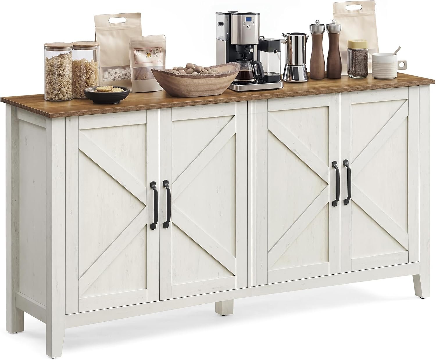 VASAGLE LIRY Collection – Storage Cabinet, Buffet Cabinet, Sideboard, Credenza, with Adjustable Shelves, for Entryway, Rustic White and Honey Brown ULSC381W01