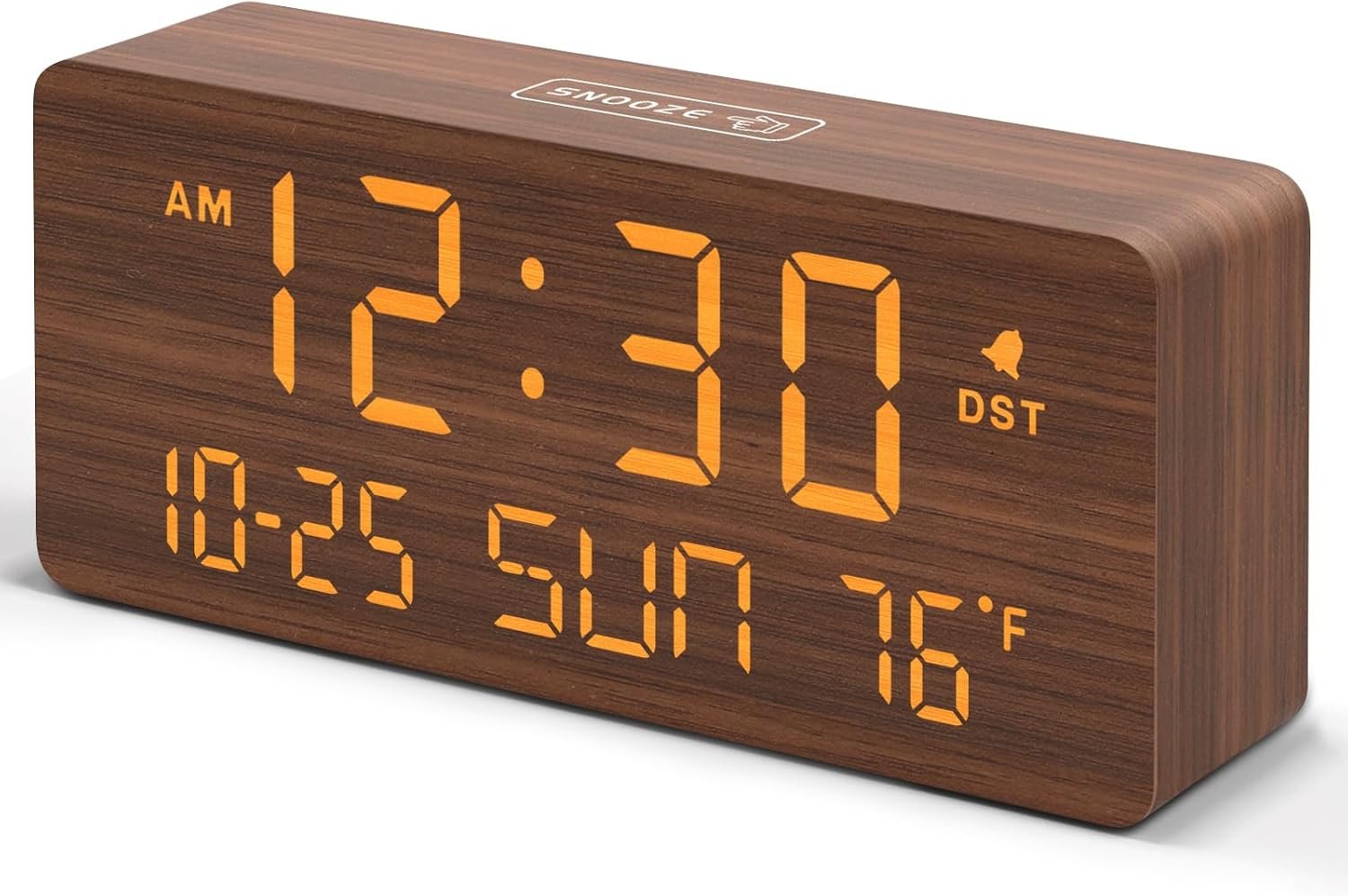 DreamSky Wooden Digital Alarm Clocks for Bedrooms with Date & Day of Week | Living Room Desk Clock, Temperature, USB Port, Dimmer Wheel, Adjustable Volume, Auto DST, Office Wood Decor (Plug-in)