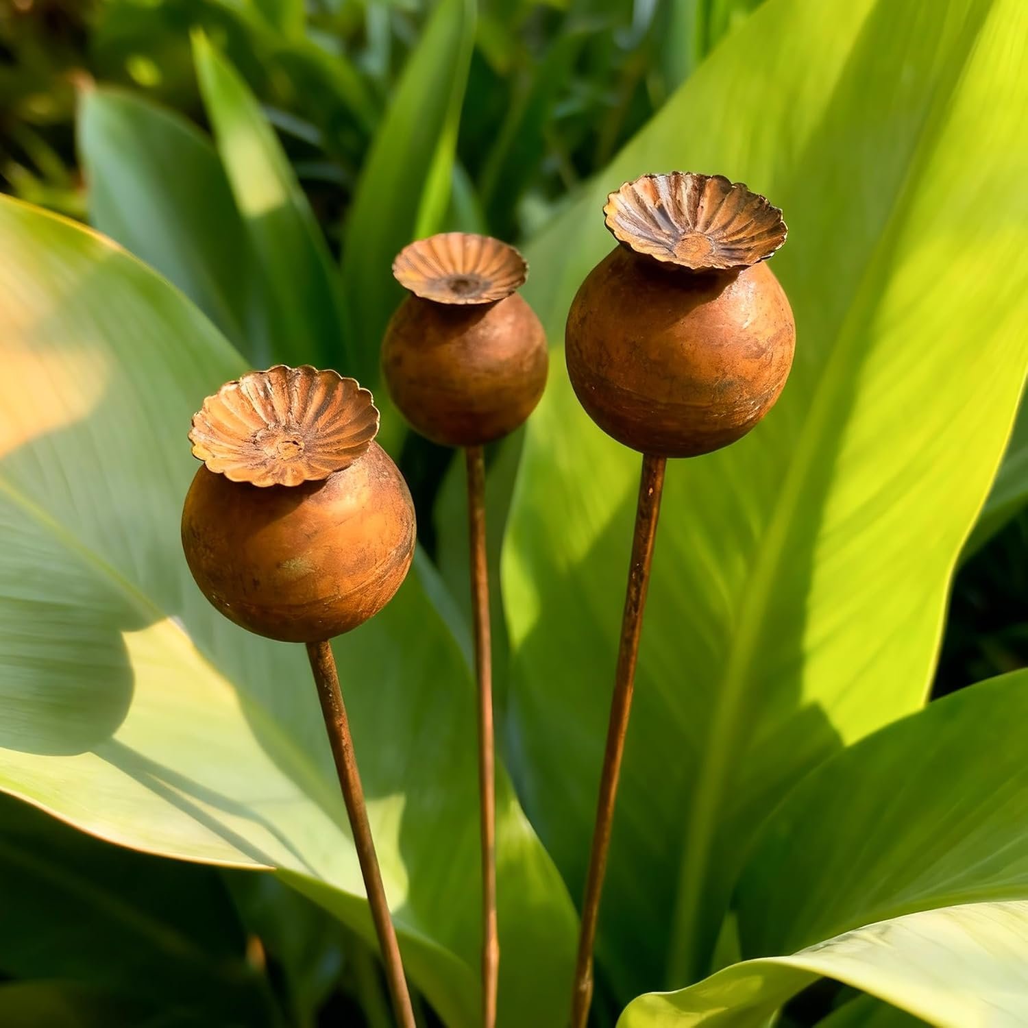 Metal Flowers 3PCS – 24inch Metal Garden Stakes Decorative Yard Art | Rusty Metal Flowers for Outside Lawn Flower Bed, Metal Outdoor Plants Succulent Yard Art