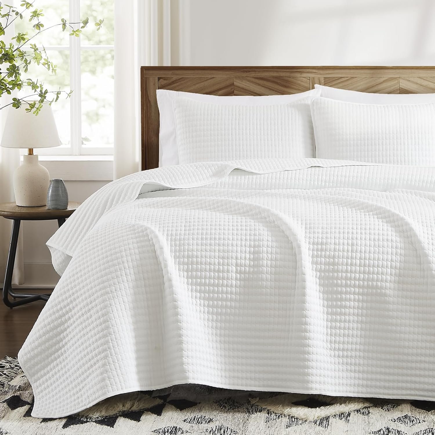 White Quilt Set Queen Size-Lightweight Bedspreads Queen Quilts Bedding Set | Soft Coverlet with 2 Pillow Shams for All Seasons, Suitable for Bed, Couch, 3 Pieces, 90″x94″