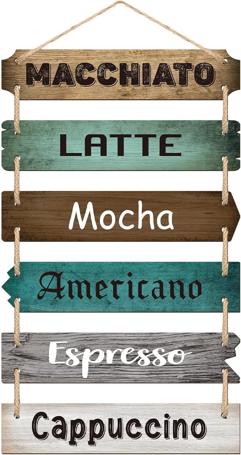 Coffee Bar Sign Decor Wooden Hanging Wall Art for Cafe Station Shop | Vintage Coffee Accessories, Coffee Bar Decor Wall, Farmhouse Rustic Wooden Plaque, Kitchen Home Restaurant
