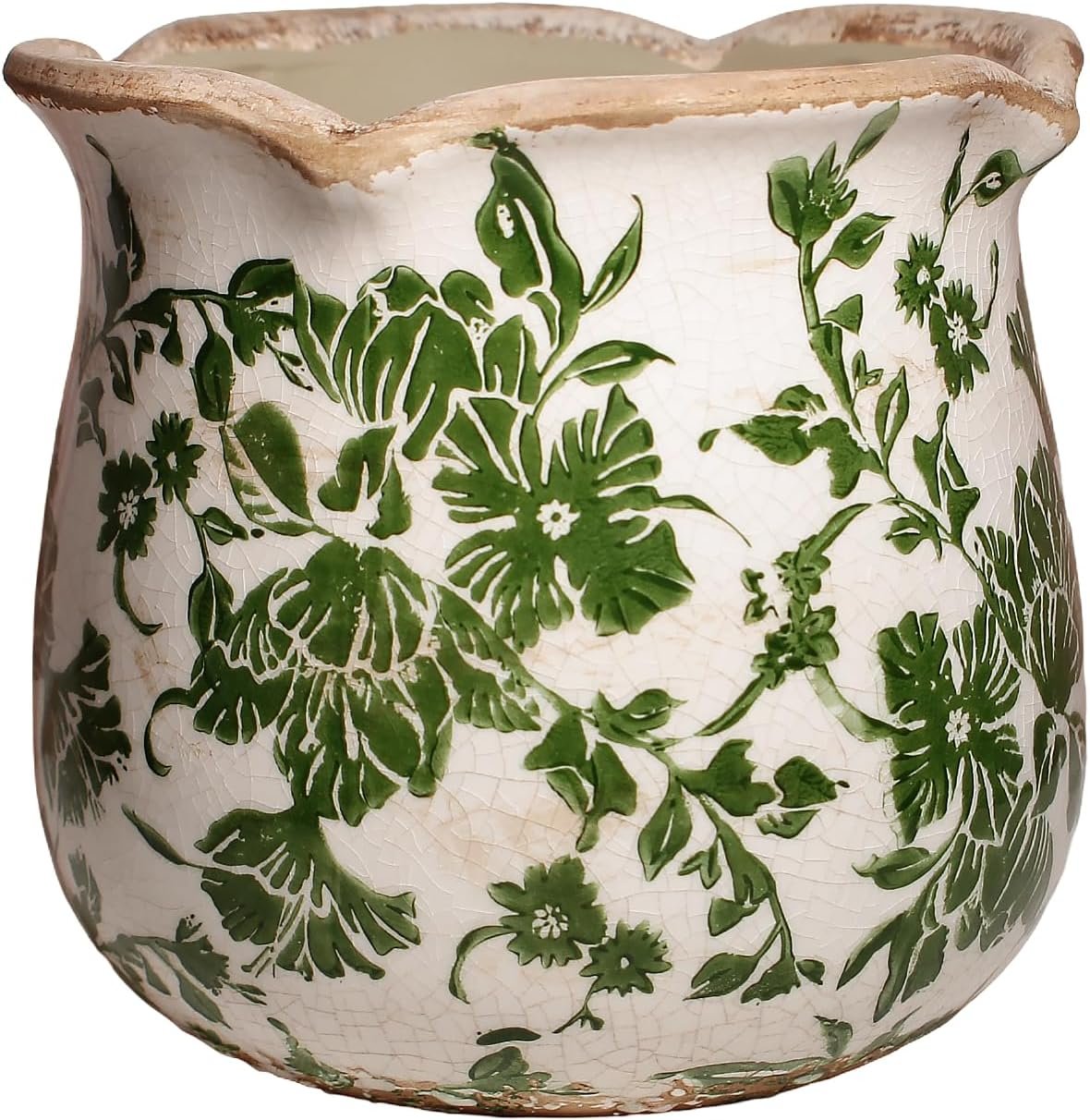 Xiaan Jiaju Tuscan Ceramic Plant Pots, Vintage Planter & Vase with Drainage | 6.11″ Decorative Vases and Flower Pots for Indoor Plants, Farmhouse Home Kitchen Garden Decor, Plant Lover Gifts, Green
