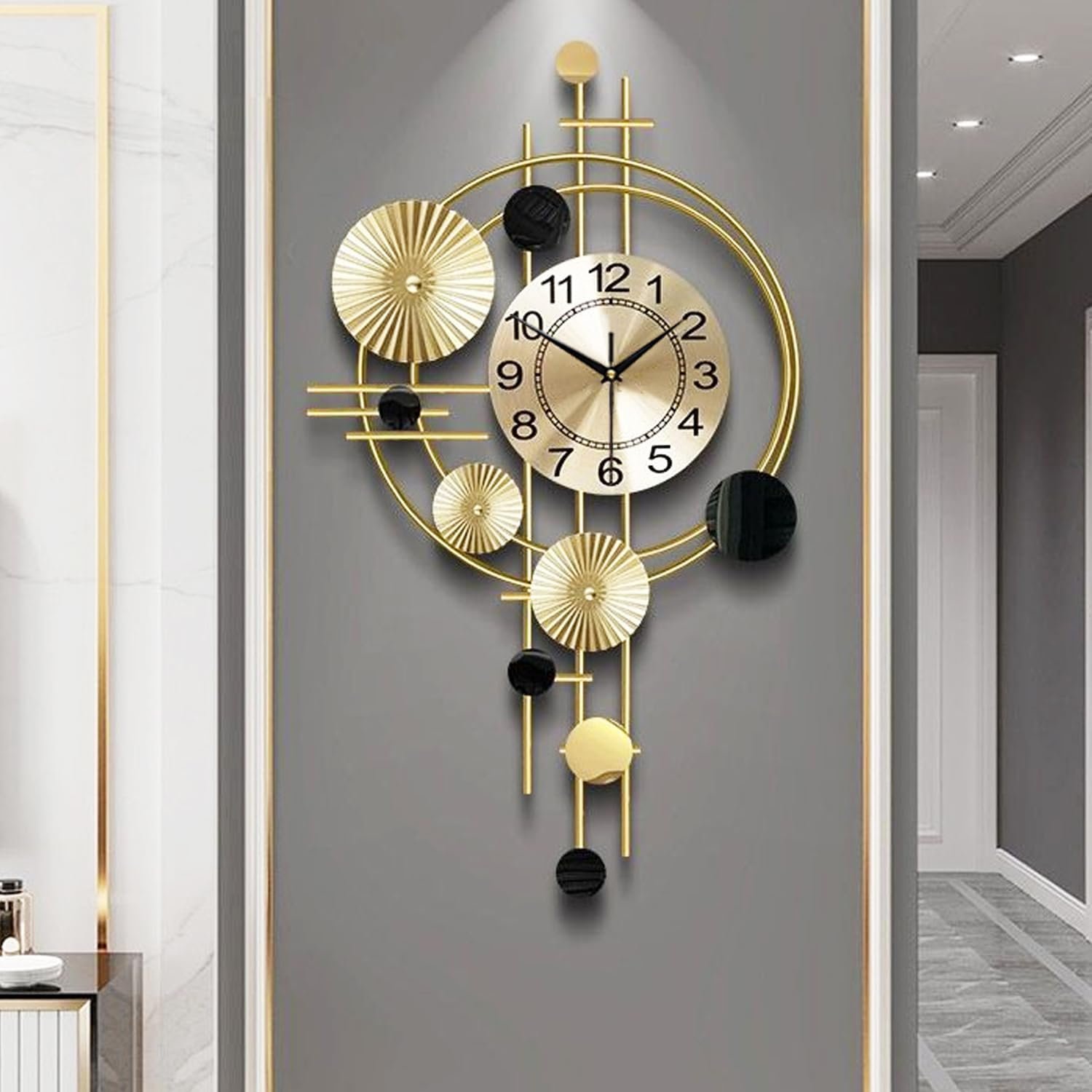 Large Wall Clocks for Living Room,Silent Non Ticking,Battery Operated Oversized Round Modern Wall Clock for Bedroom,Farmhouse,Office Wall Decor-17.8×30.7Inch(Golden)