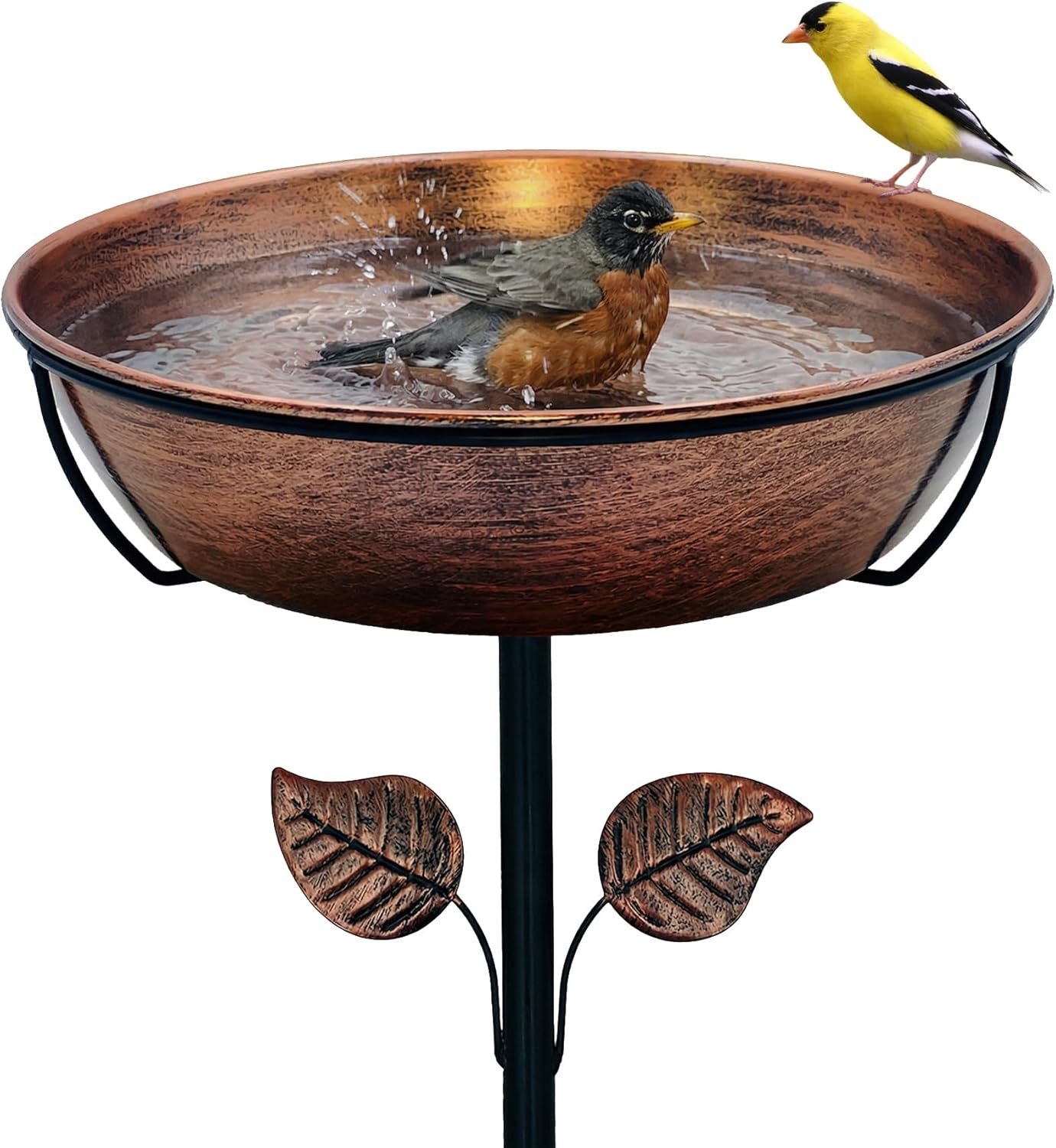 13″ Metal Bird Bath for Outside 3″ Deep Removable Bowl with Stake | Easy Cleaning, Weather Resistant, 5-Prong Stability, Adjustable Height, 1.4 Gal Capacity, Bird Lover Gift