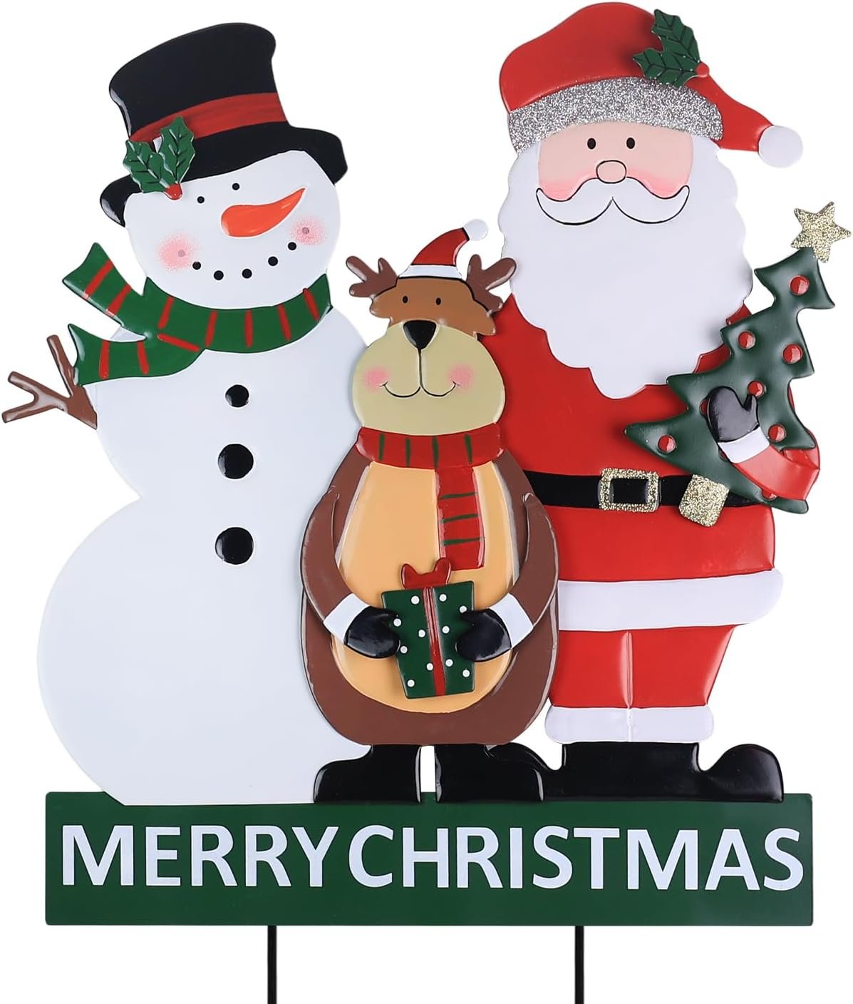Outdoor Christmas Decorations, 3 Metal Snowman Santa Claus Deer Decorative Garden Stakes for Christmas Outdoor Yard, Xmas Signs for Home Outside Yard Lawn Porch Pathway Xmas Decor