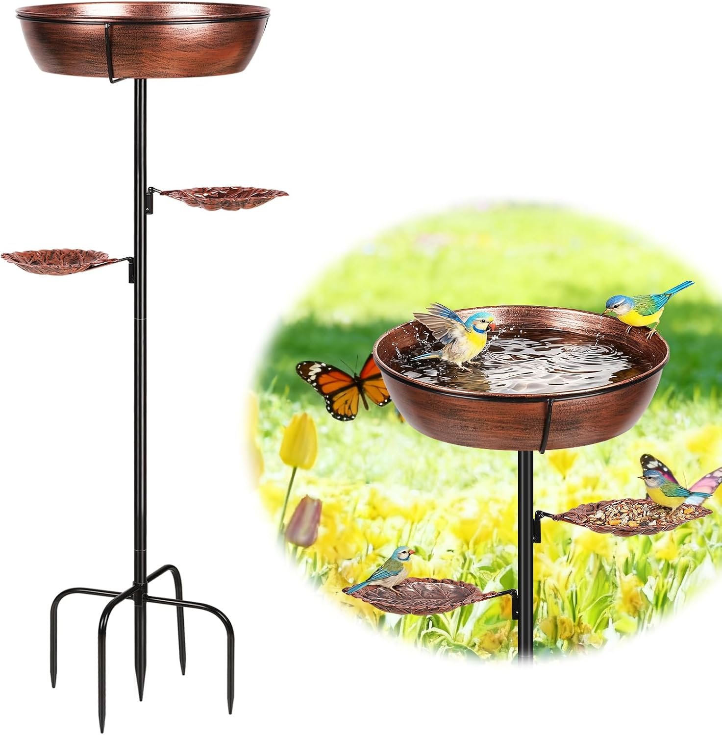 Metal Outdoor Bird Bath, Rust-Proof Removable Bowl for Garden Decor Bronze | Freestanding Birdbath & Birdfeeder with Heavy-Duty Base, Bird Bowl for Lawn Patio Yard Bird Feeding Decor, Easy to Install