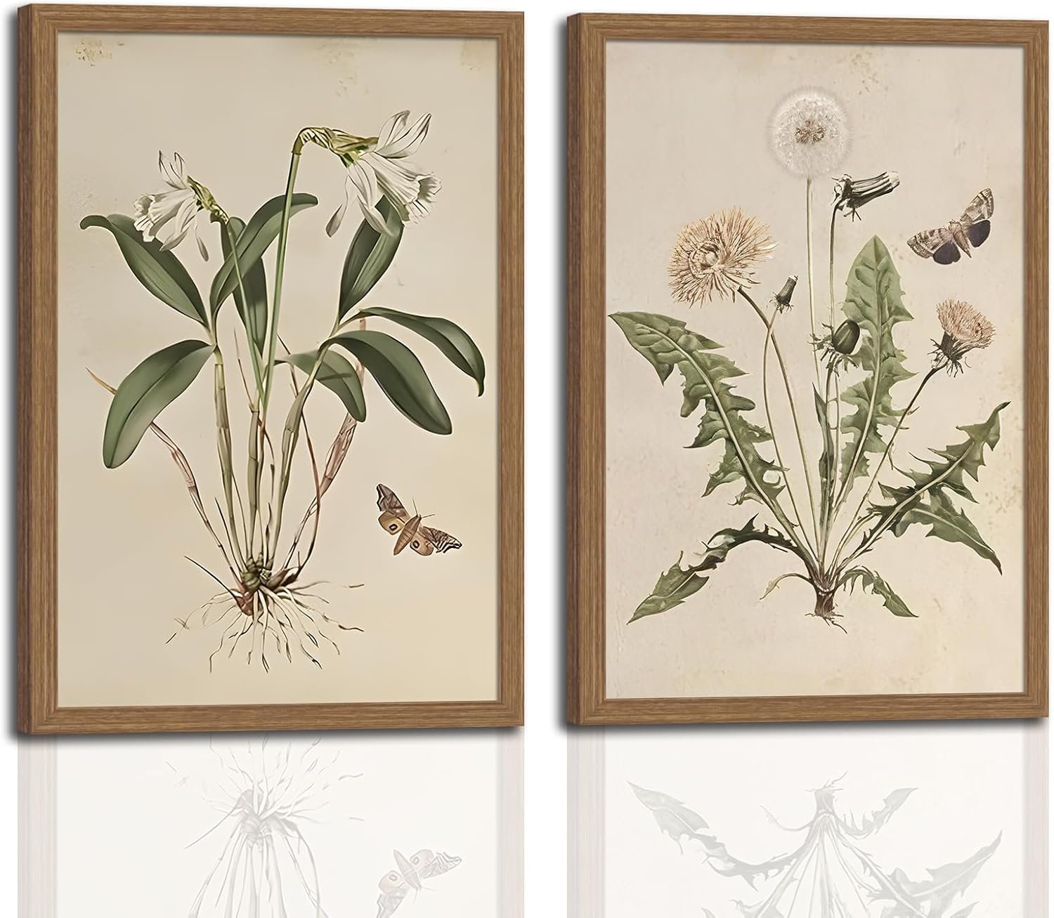 2ps Framed Botanical Wall Art Vintage Farmhouse Floral Canvas Painting Prints Artwork for Bathroom Walls Rustic Flower Butterfly Pictures for Kitchen Bedroom Hallway Home Decor 12x16in