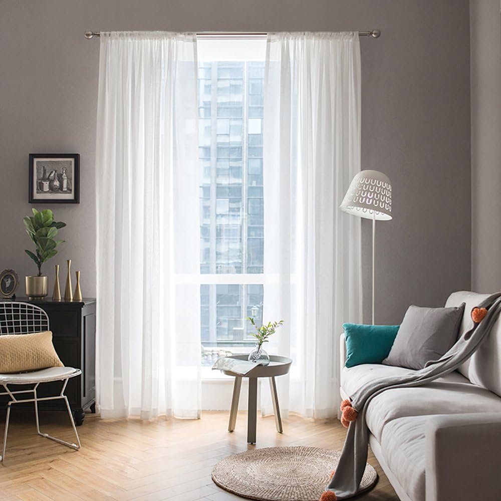 MIULEE 2 Panels White Sheer Curtains for Living Room 54 X 84 Inches | Window, Solid Color, Elegant Window Voile Panels, Bedroom, Living Room, Drapes, Treatment