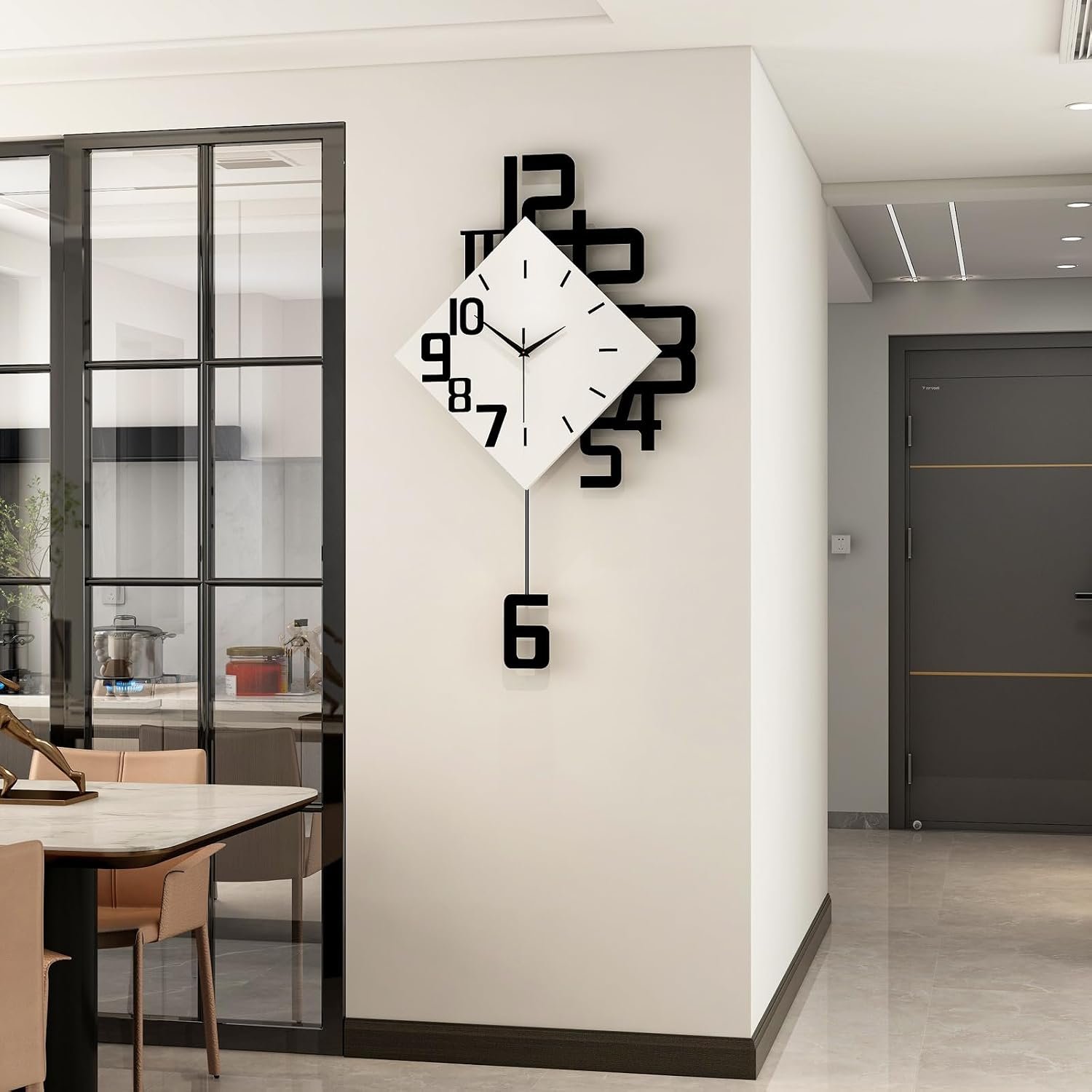 FLEBLE Modern Large Wall Clocks for Living Room Decor Big Silent Pendulum Wall Clock Battery Operated for Office Kitchen Bedroom Home Decoration Wooden 30 Inch Giant White Wall Watch Clock Non-Ticking | Analog Battery Operated Big Wall Watch Clock Non Ticking for Office Kitchen Bedroom Home Decoration Wood Giant White 19*33in