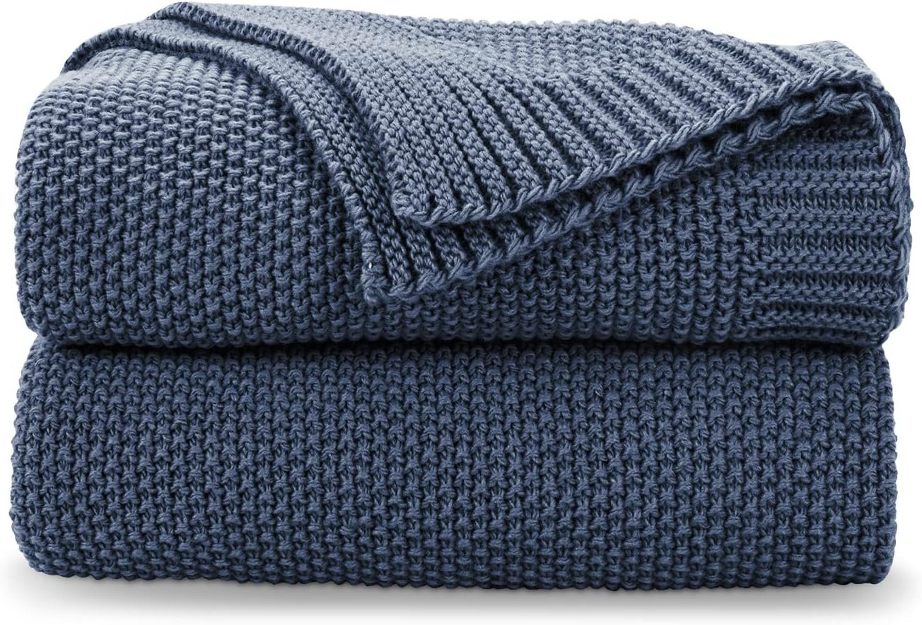 CozeCube Dusty Blue Seed Stitch Throw Blanket 50″x60″, Farmhouse Decor | Blanket for Couch, Soft Cozy Cable Knit Throw for Bed Sofa Living Room, Lightweight Warm Decorative Christmas Blanket