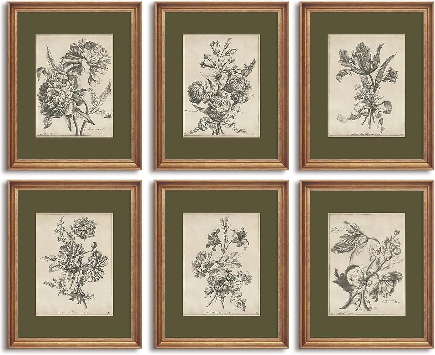 Vintage Floral Wall Art Sketch Flower Prints Antique Botanical Canvas Wall Art Decor Vintage Etchings Floral Poster Green Botanical Painting Sage Green Artwork for Bedroom 8x10x6 Inch Unframed