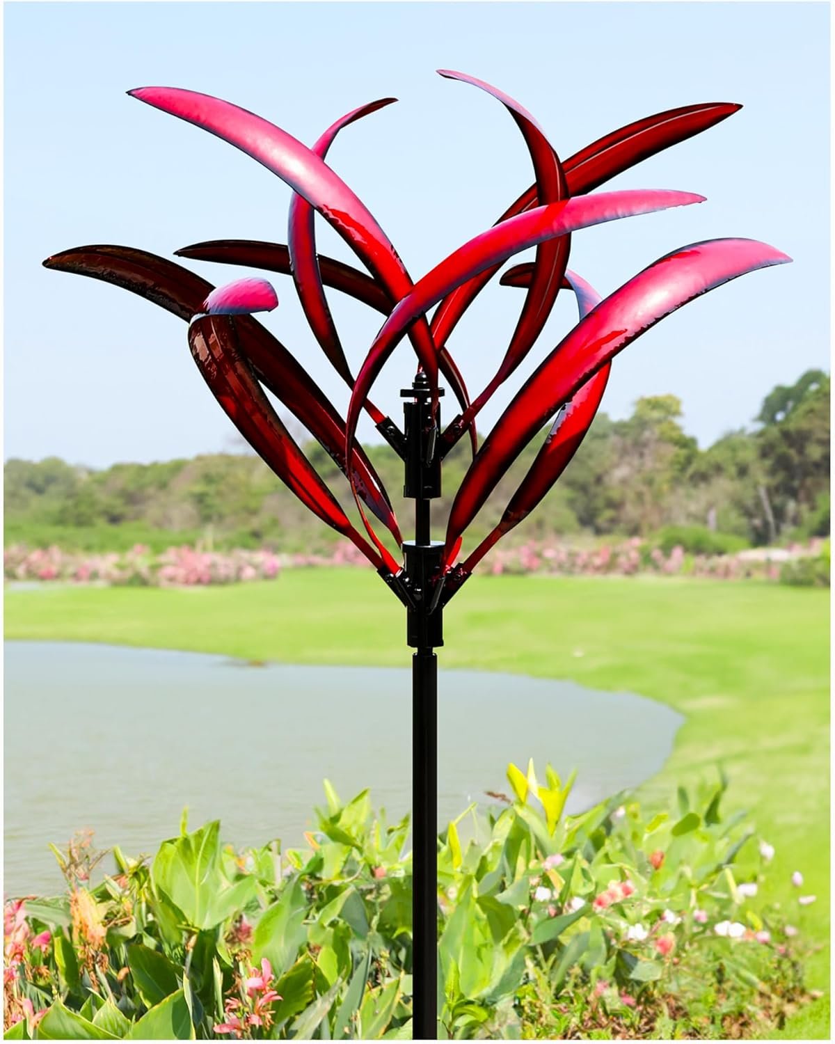 82 inch Wind Spinners Outdoor – Extra Large Metal Wind Sculptures & Spinner with Stake, Big Clearance Windmills for the Yard and Garden, Tall Yard Art Decor-Burgundy Red