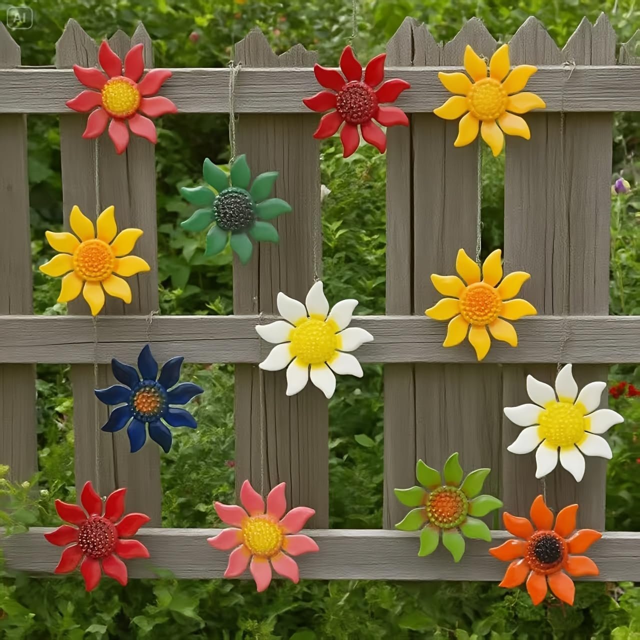 8 Pcs Metal Flower Wall Decor Outdoor Metal Flowers Wall Art for Fence Patio Garden Porch Backyard Farmhouse Floral Ornament Decorative Wall Hanging for Living Room Bathroom Kitchen Bedroom