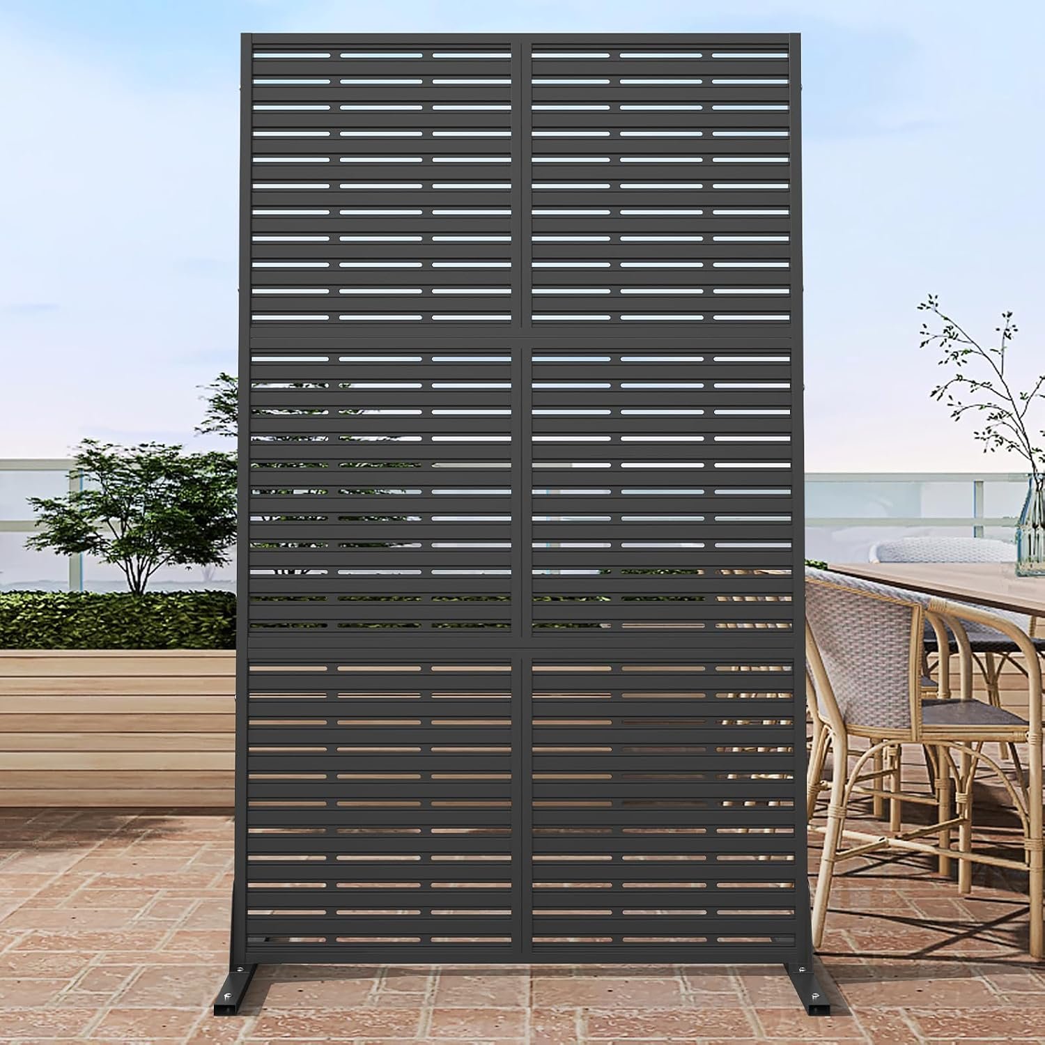 Metal Privacy Screen Outdoor with Stand, 6 ft Tall | Decorative Privacy Fence, Simple Assembly, Freestanding Fence Panels & Portable Divider Screens