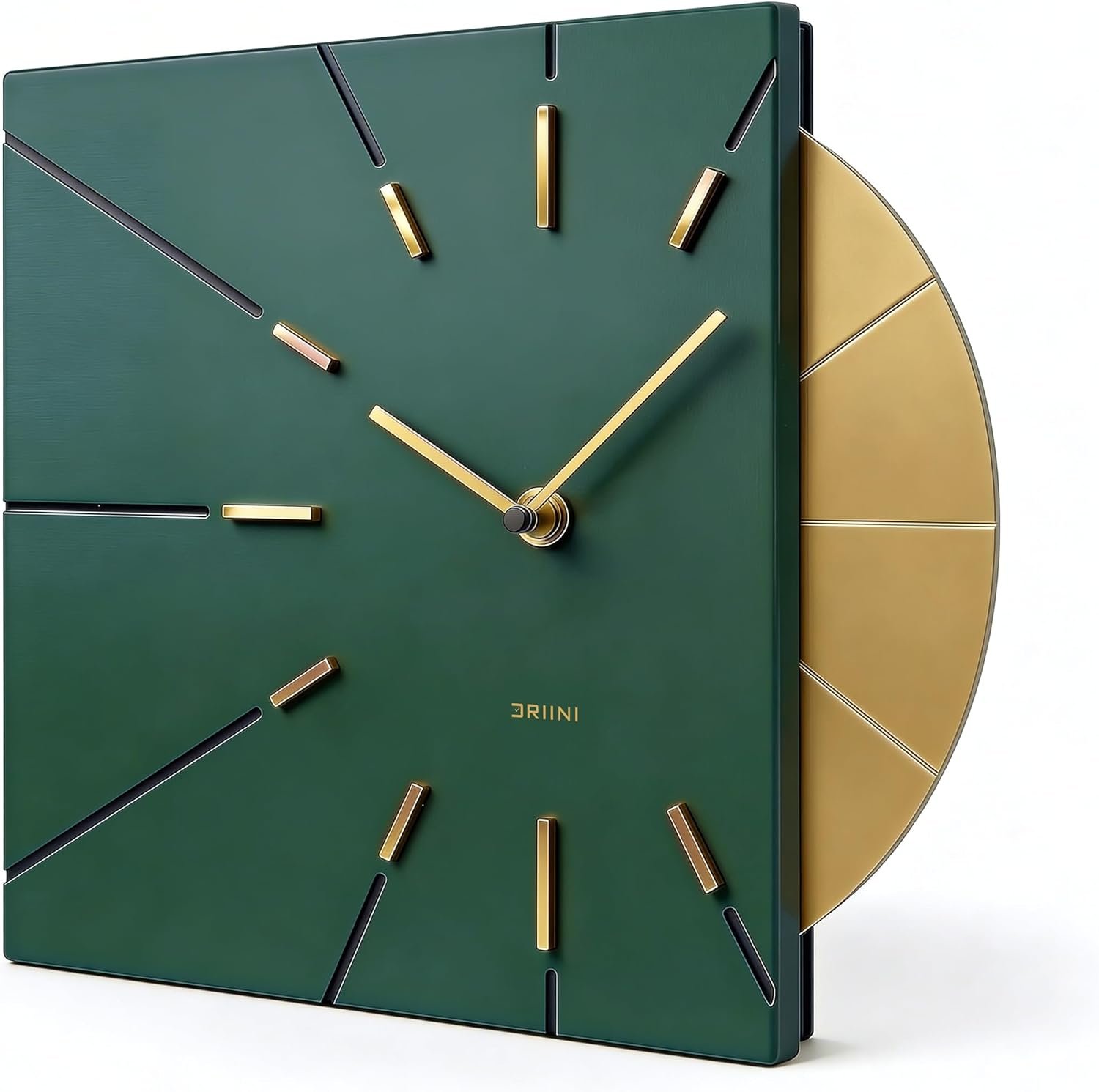 Driini Clocks Mid Century Modern Wall Clock – Square Green Clock with Decorative Gold Accent- Unique and Cool Clock, Battery Operated – MCM Decor & Decorative Wall Clock for Mid Century Modern Decor.