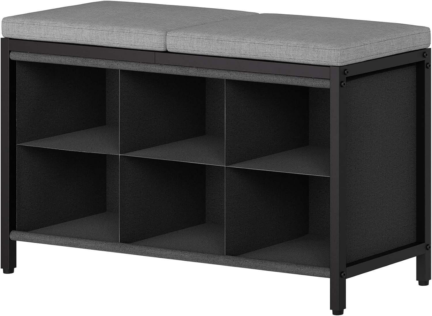 Shoe Storage Bench with Cushion, Entryway Bench, Shoe Rack with Padded Seat and 6 Oxford Compartments, for Closet, Bedroom, Entryway, Black and Gray HX01BK