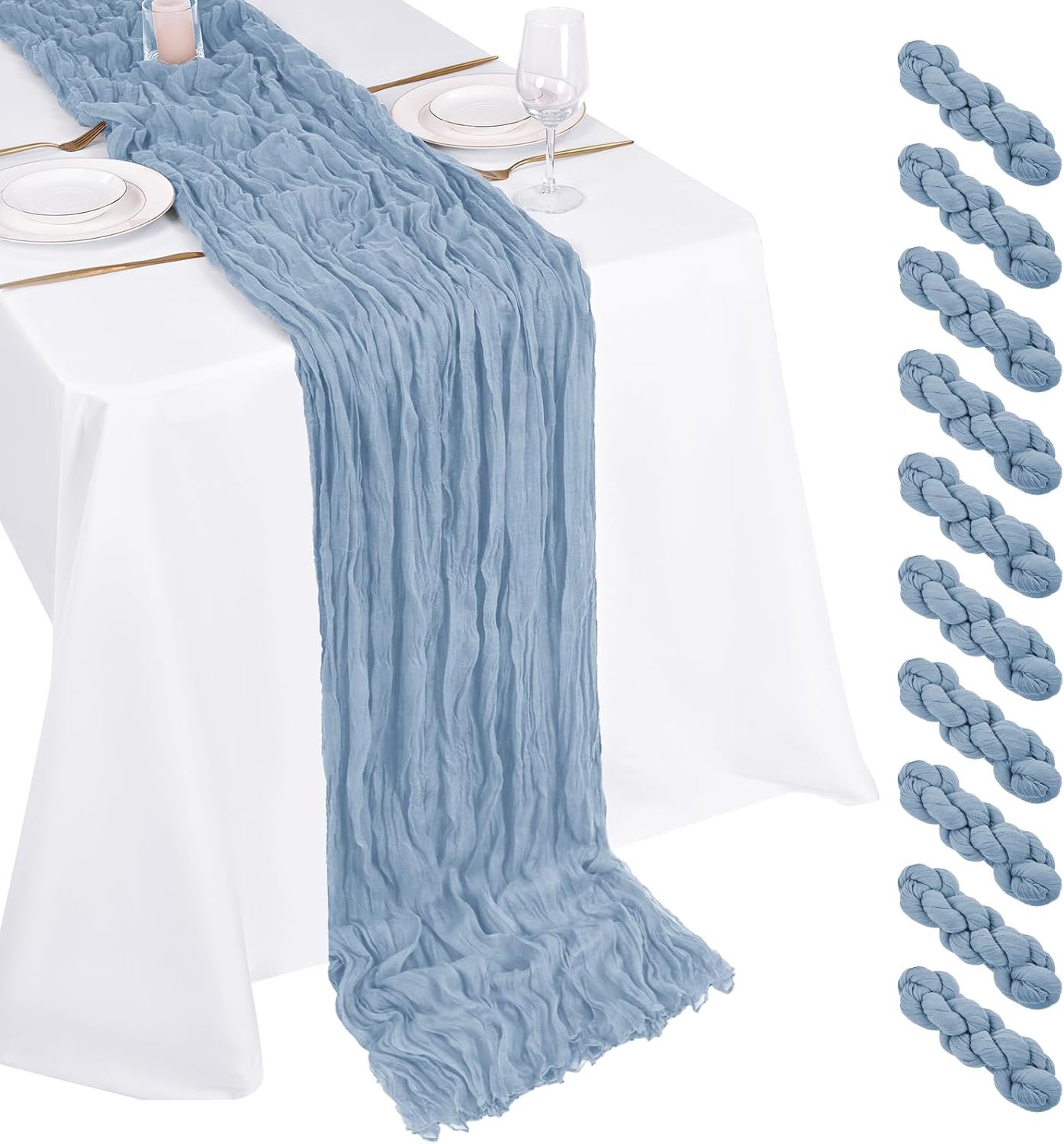 10 Pack Dusty Blue Cheesecloth Table Runner 17×108 Inch Boho Gauze Cheese Cloth Table Runners for Wedding Party Baby Shower Birthday Home Decor