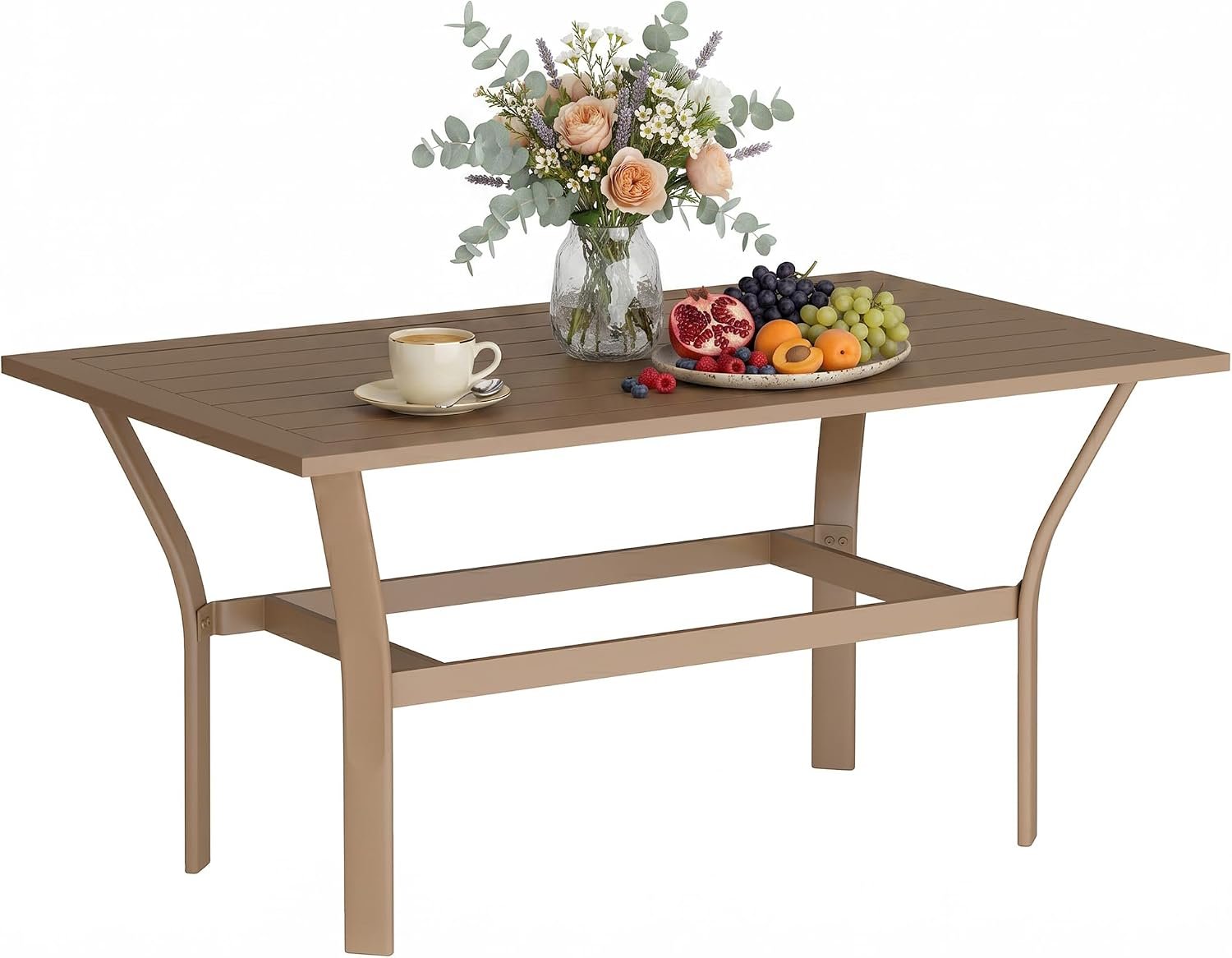 Outsunny Outdoor Coffee Table All-Weather Slatted Tabletop Brown | Rectangle Metal Patio Coffee Table, for Outside, Patio, Garden, Balcony, Backyard