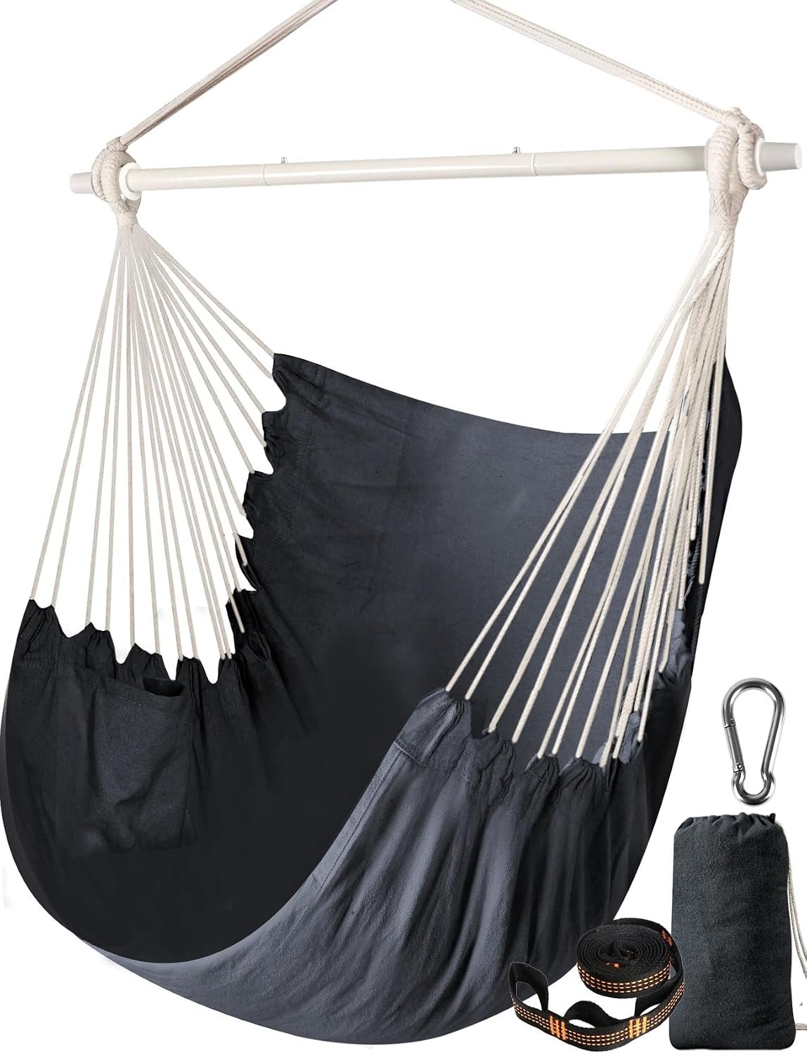 Chihee Hammock Chair Swing – Strong Metal, Collapsible, Portable, Max 500 lbs, Comfy Seat, Patio & Lawn, Cotton Blended, Indoor/Outdoor