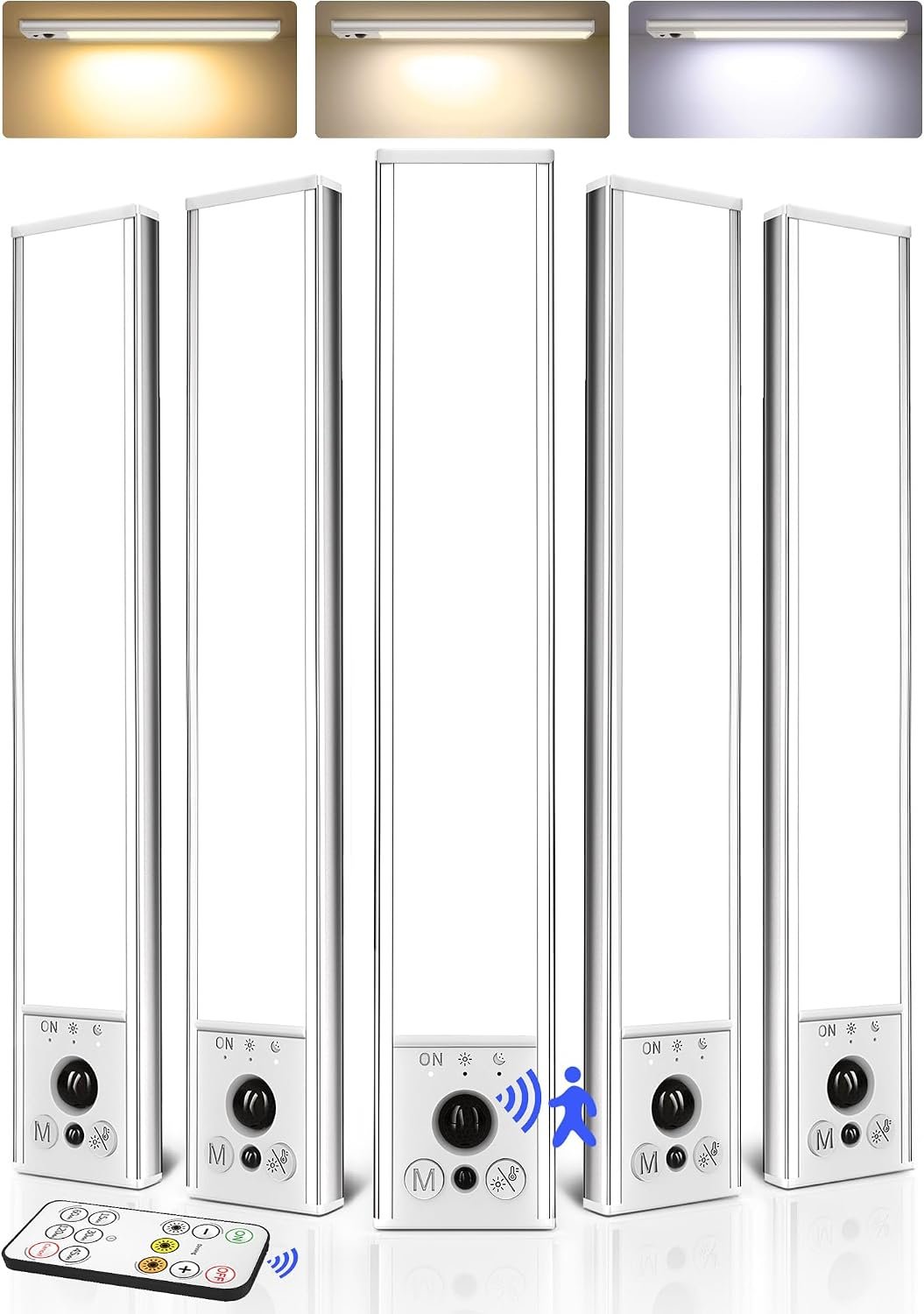 EZVALO 5-Pack 10inch Under Cabinet Lighting, 2400mAh Rechargeable Motion Sensor Light, Magnetic Closet Lights with Dimmable & 3 Color Temps, Wireless Motion Activated Lights with Remote for Kitchen