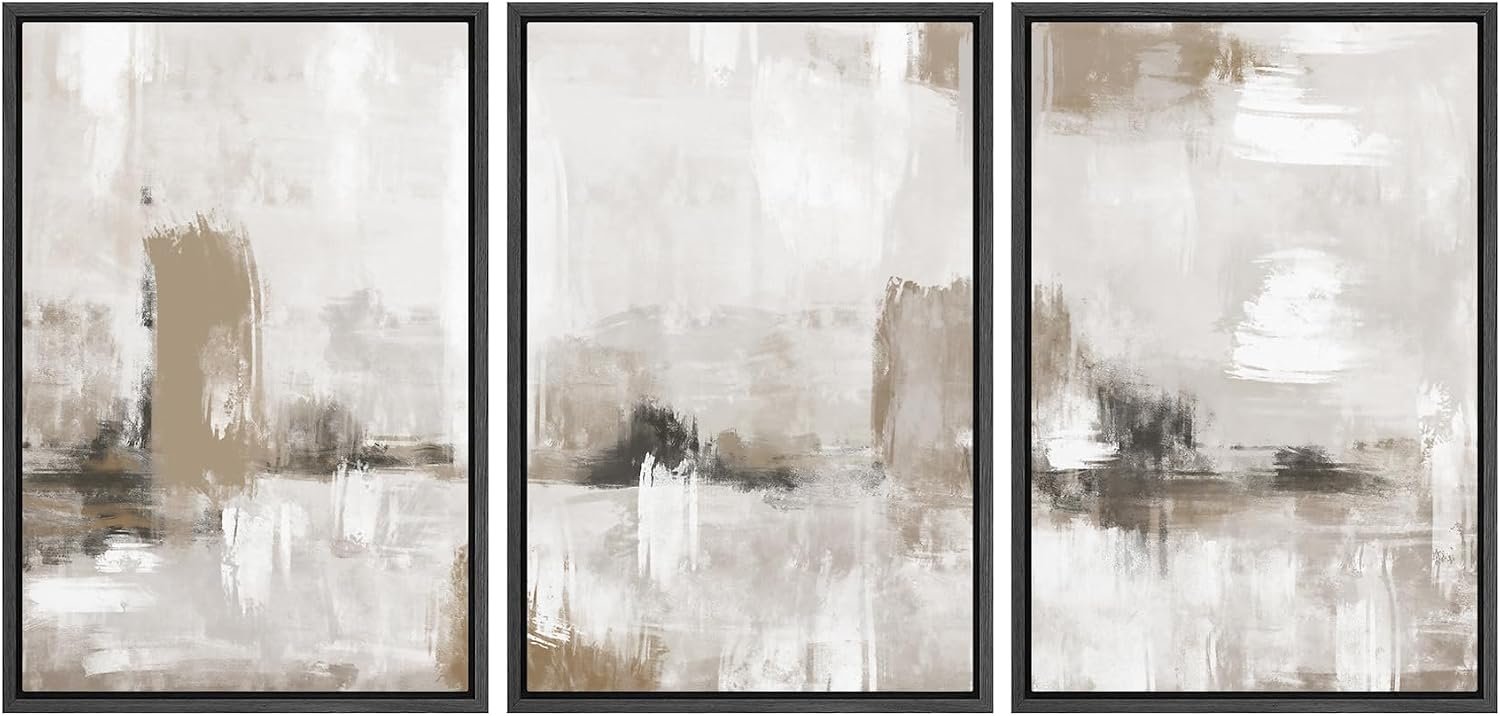 SIGNFORD Framed Canvas Print Wall Art Set Pastel Grunge Paint Stroke Collage Abstract Shapes Illustration Modern Art Decorative Nordic Minimal Zen for Living Room, Bedroom, Office – 24″x36″x3 Black