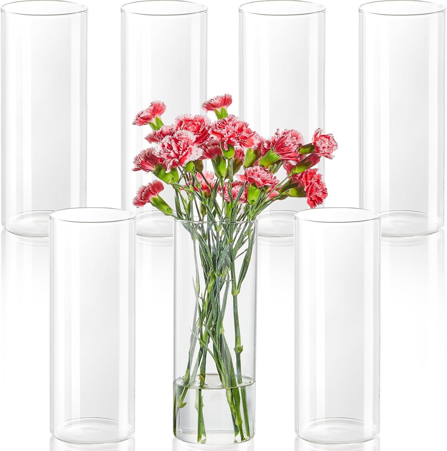 7pcs Glass Cylinder Vases for Centerpieces – 10 Inch Tall Glass Vases for Flower, Clear Flower Vase Bulk Floating Candle Vase for Table Centerpiece Wedding Home Décor